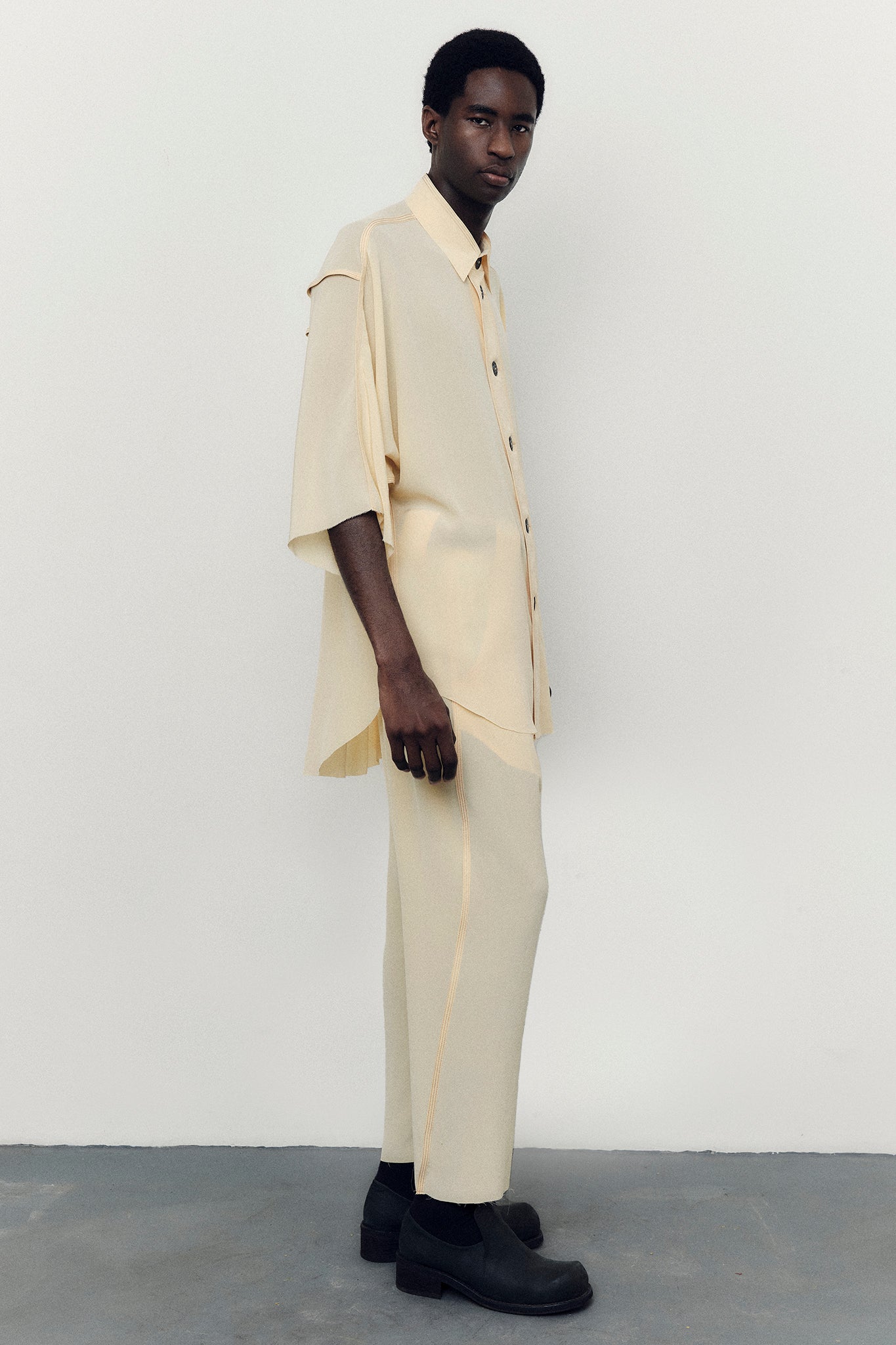 Silk Pants with Elastic Waistband - Butter Yellow