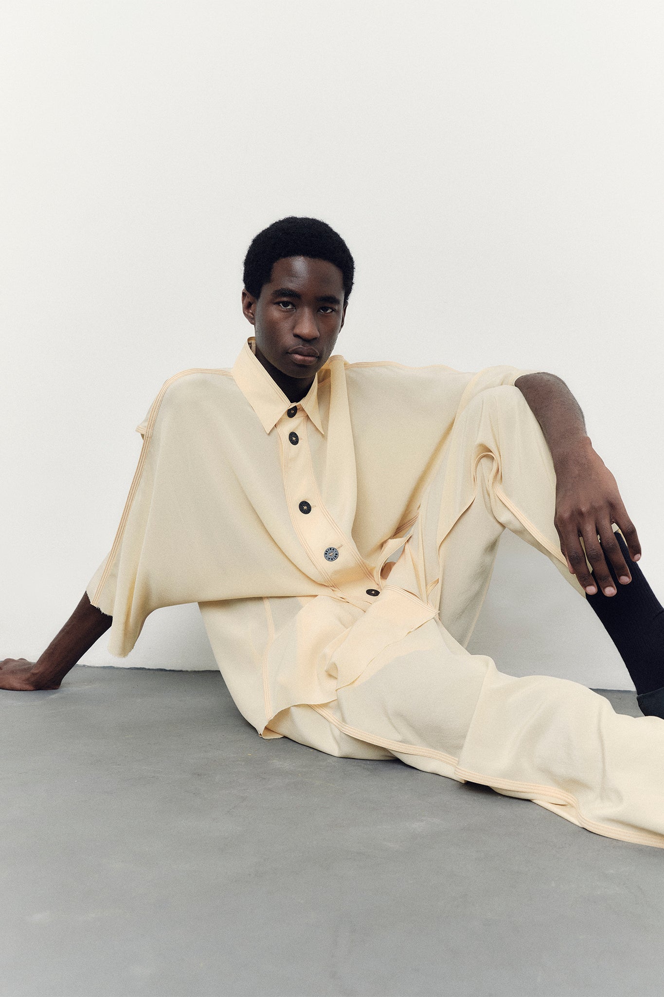 Silk Pants with Elastic Waistband - Butter Yellow