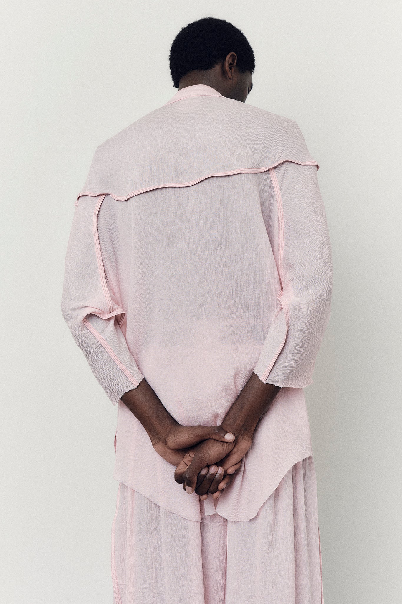 Textured Silk Oversize-Fit Shirt - Peach Pink