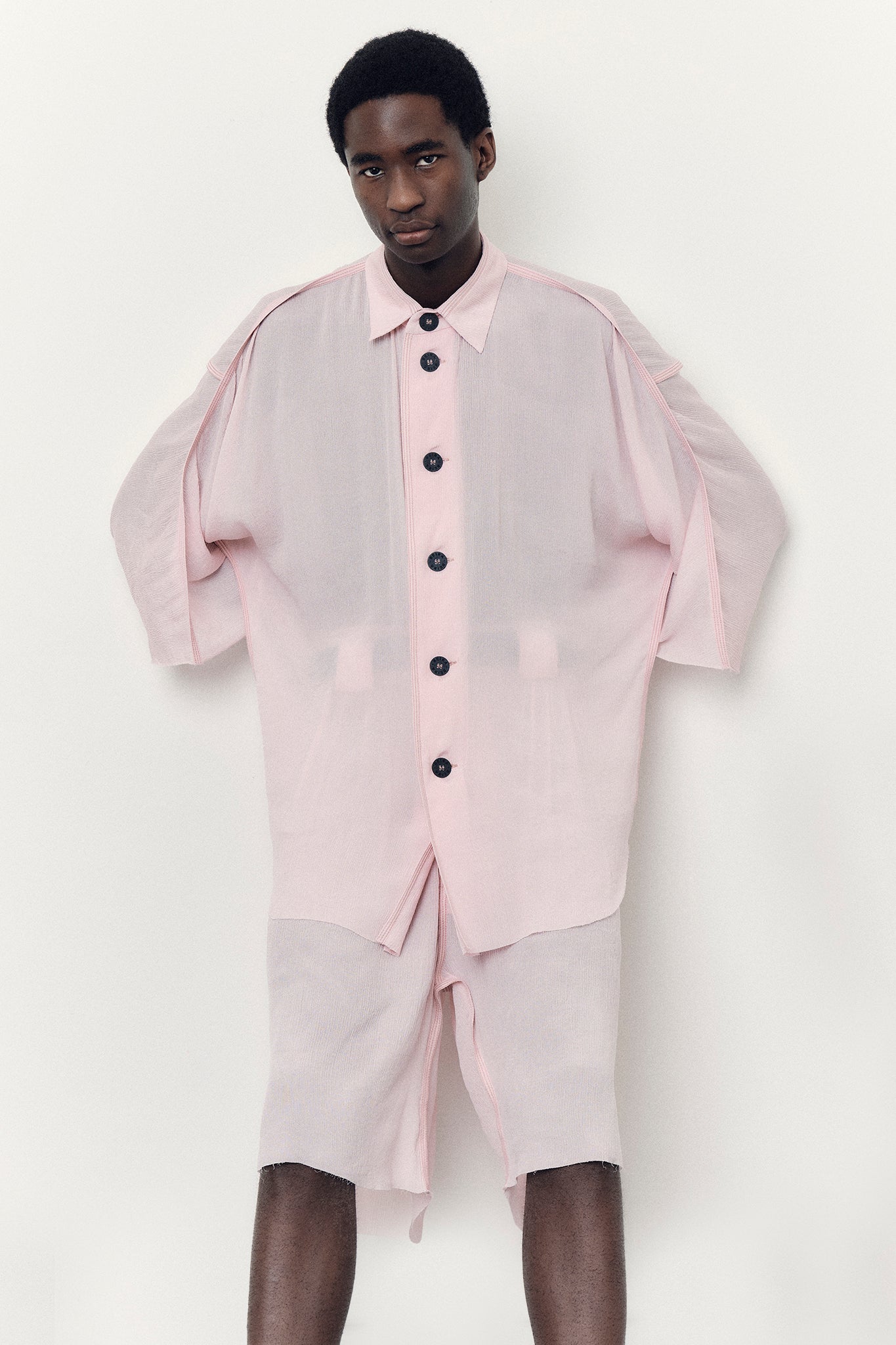 Textured Silk Oversize-Fit Shirt - Peach Pink