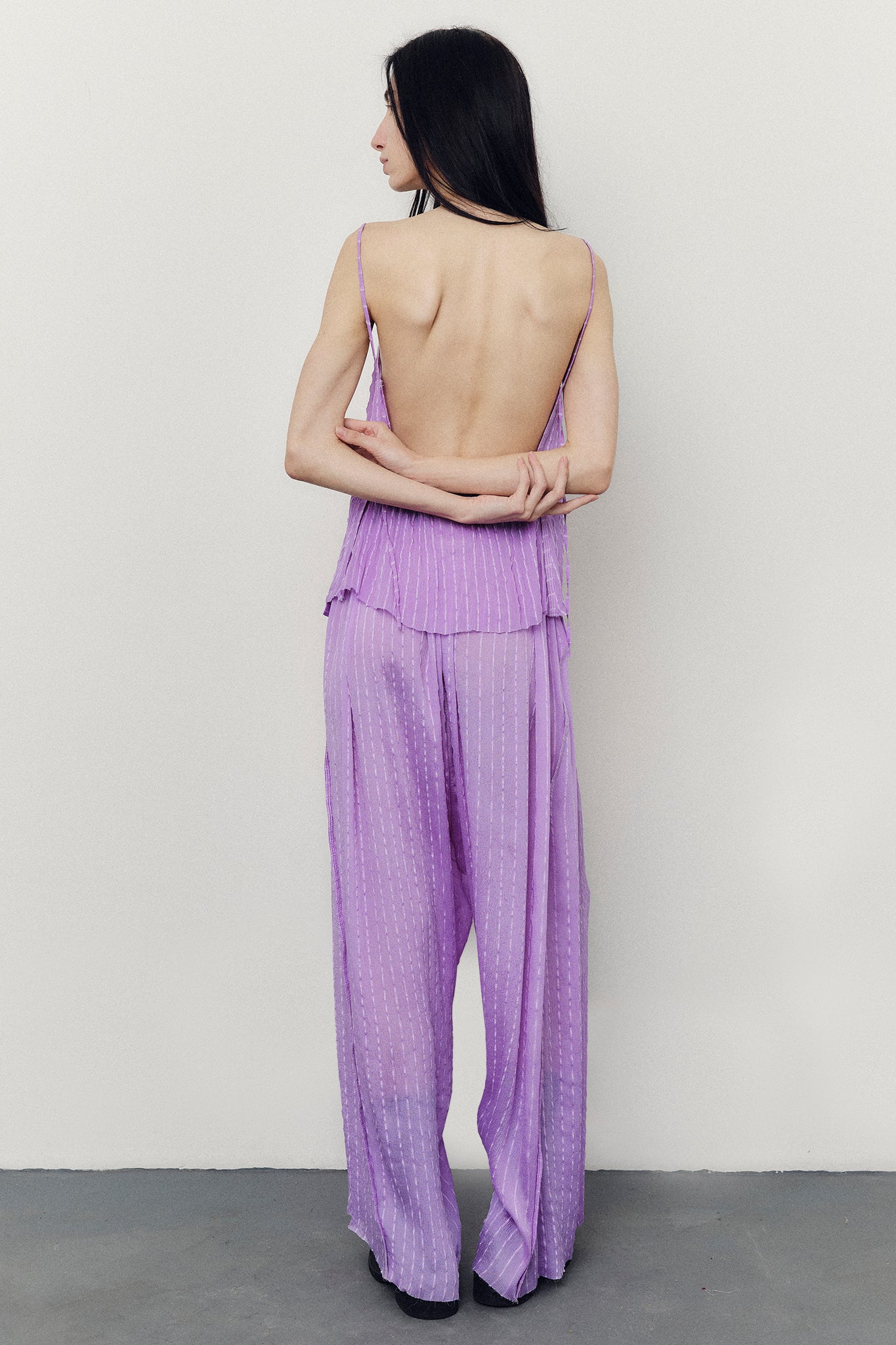 Textured Silk Gathered Trousers - Lilac