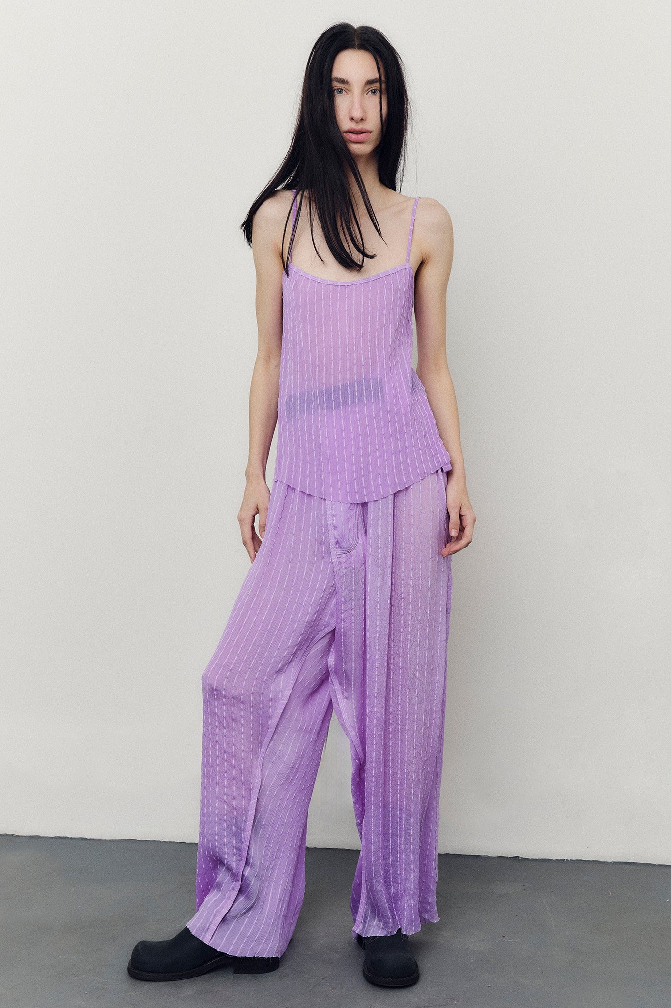 Textured Silk Gathered Trousers - Lilac