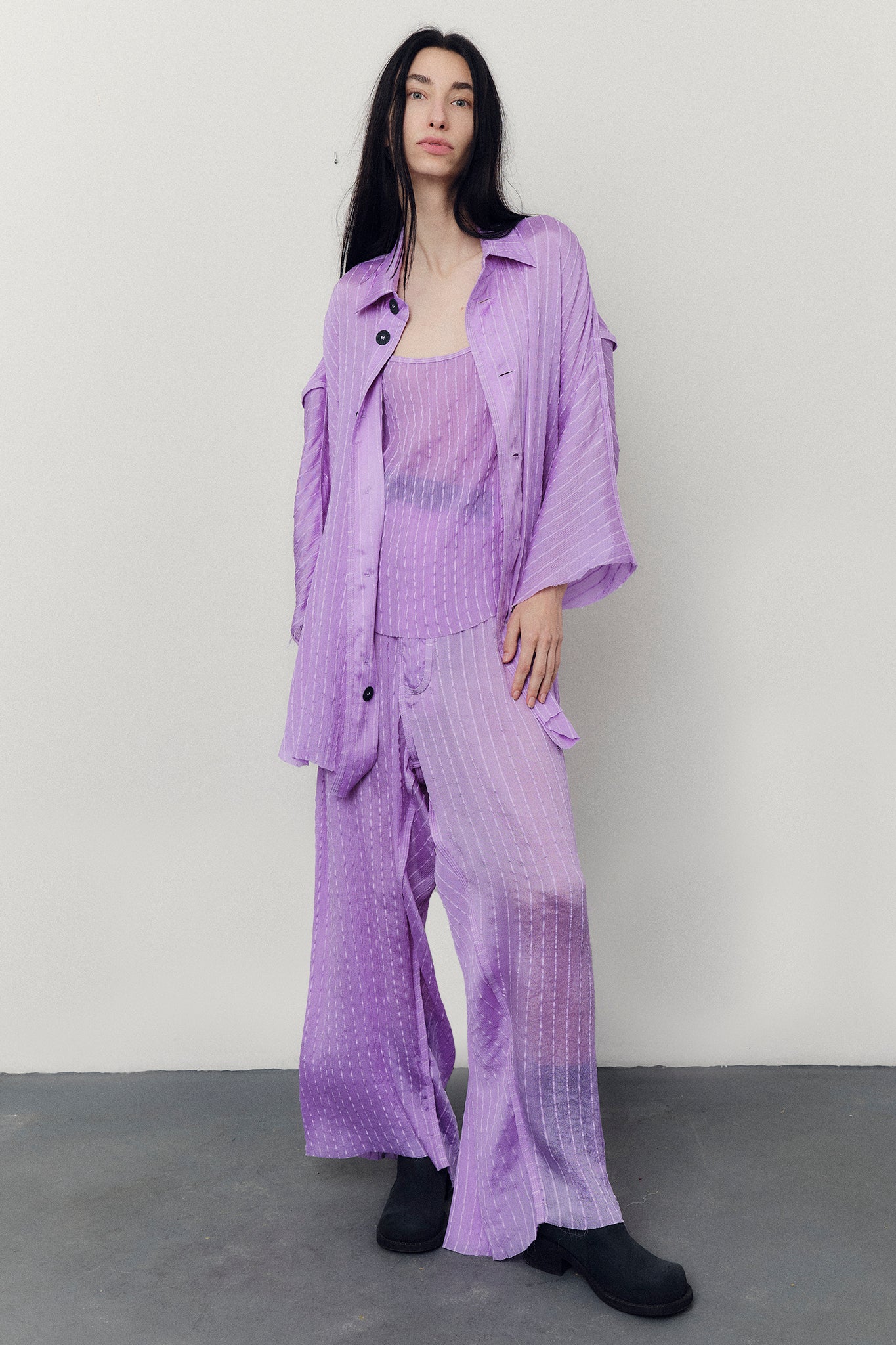 Textured Silk Gathered Trousers - Lilac