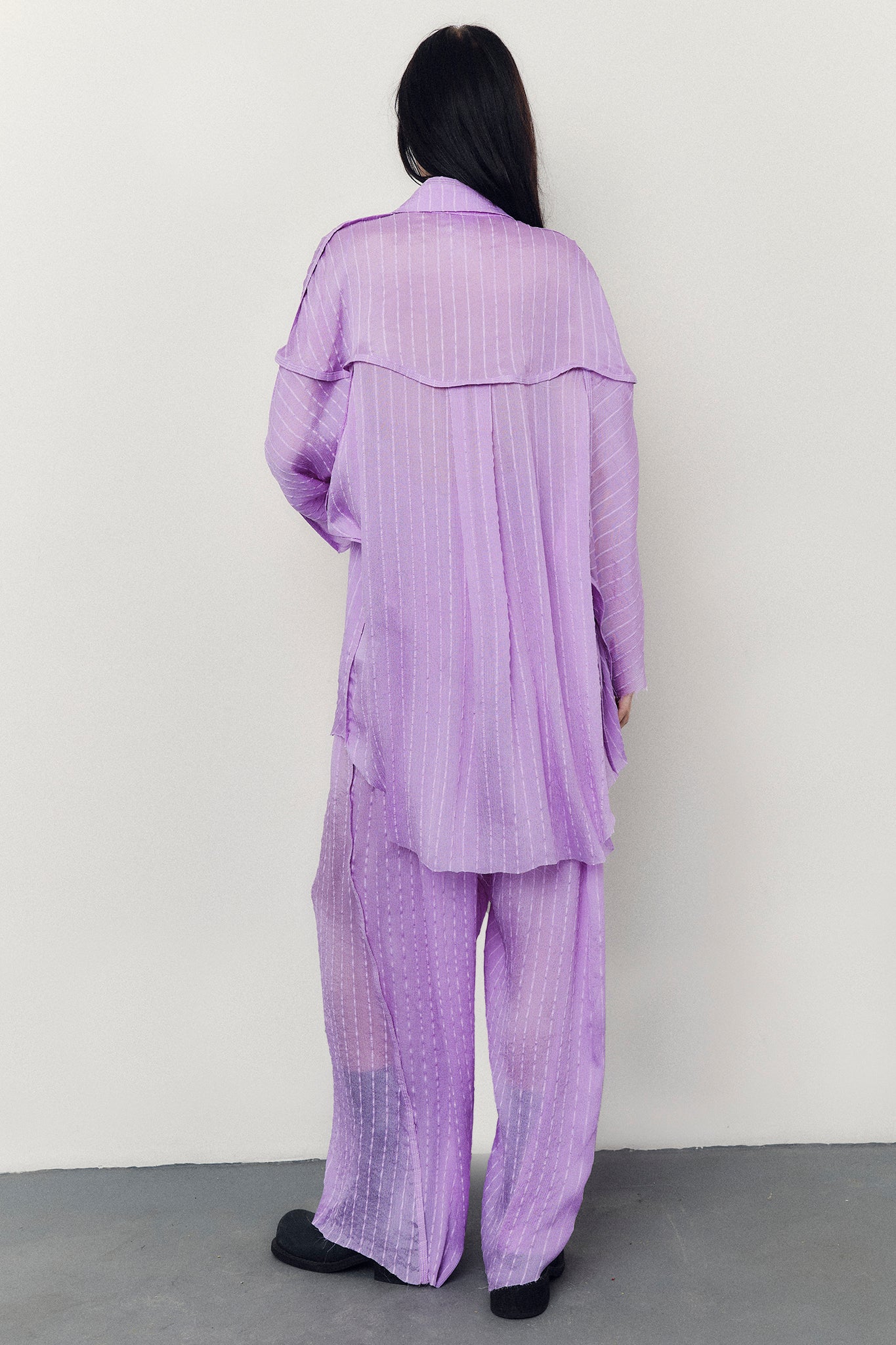 Textured Silk Oversize-Fit Shirt - Lilac