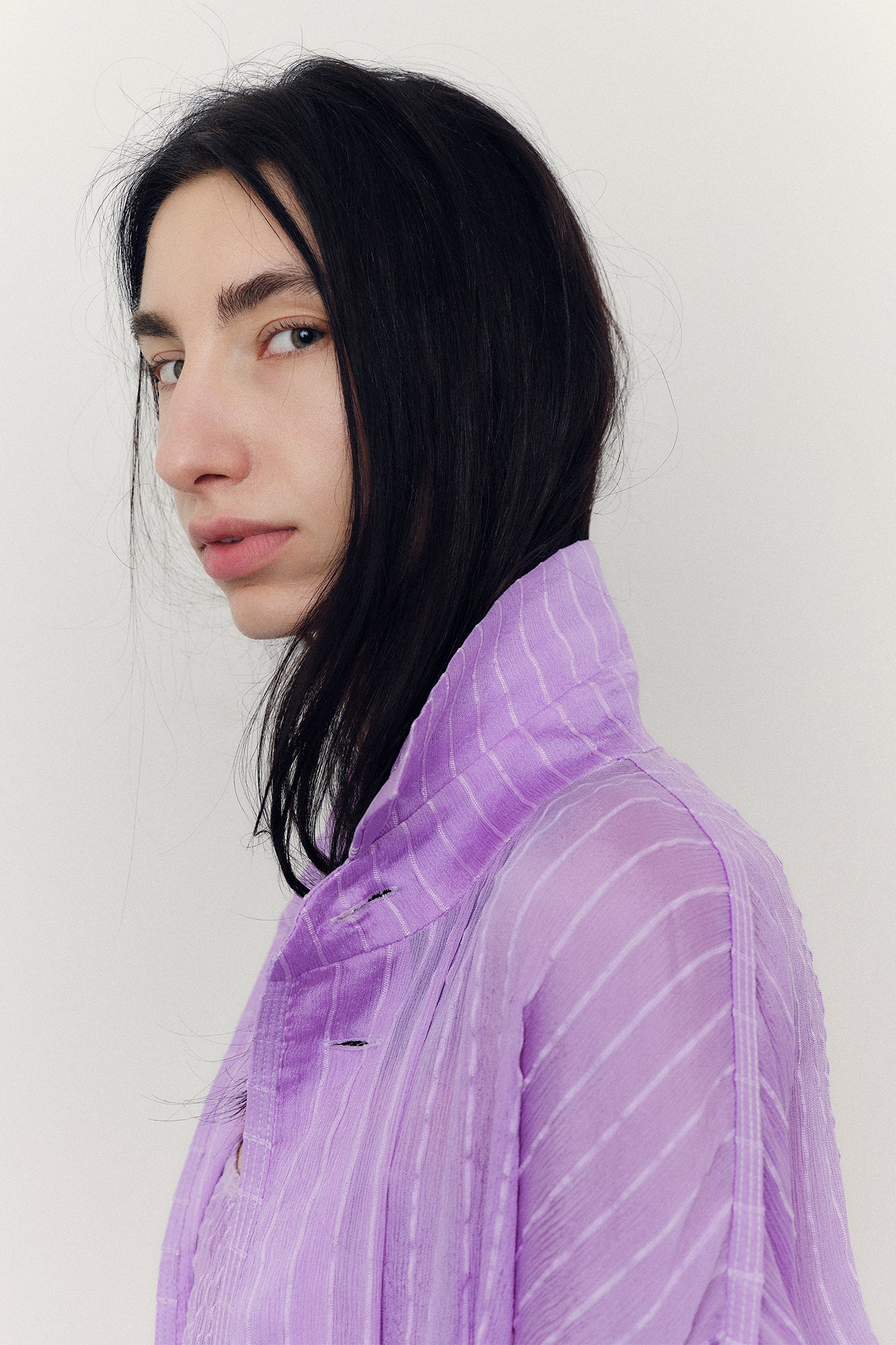 Textured Silk Oversize-Fit Shirt - Lilac