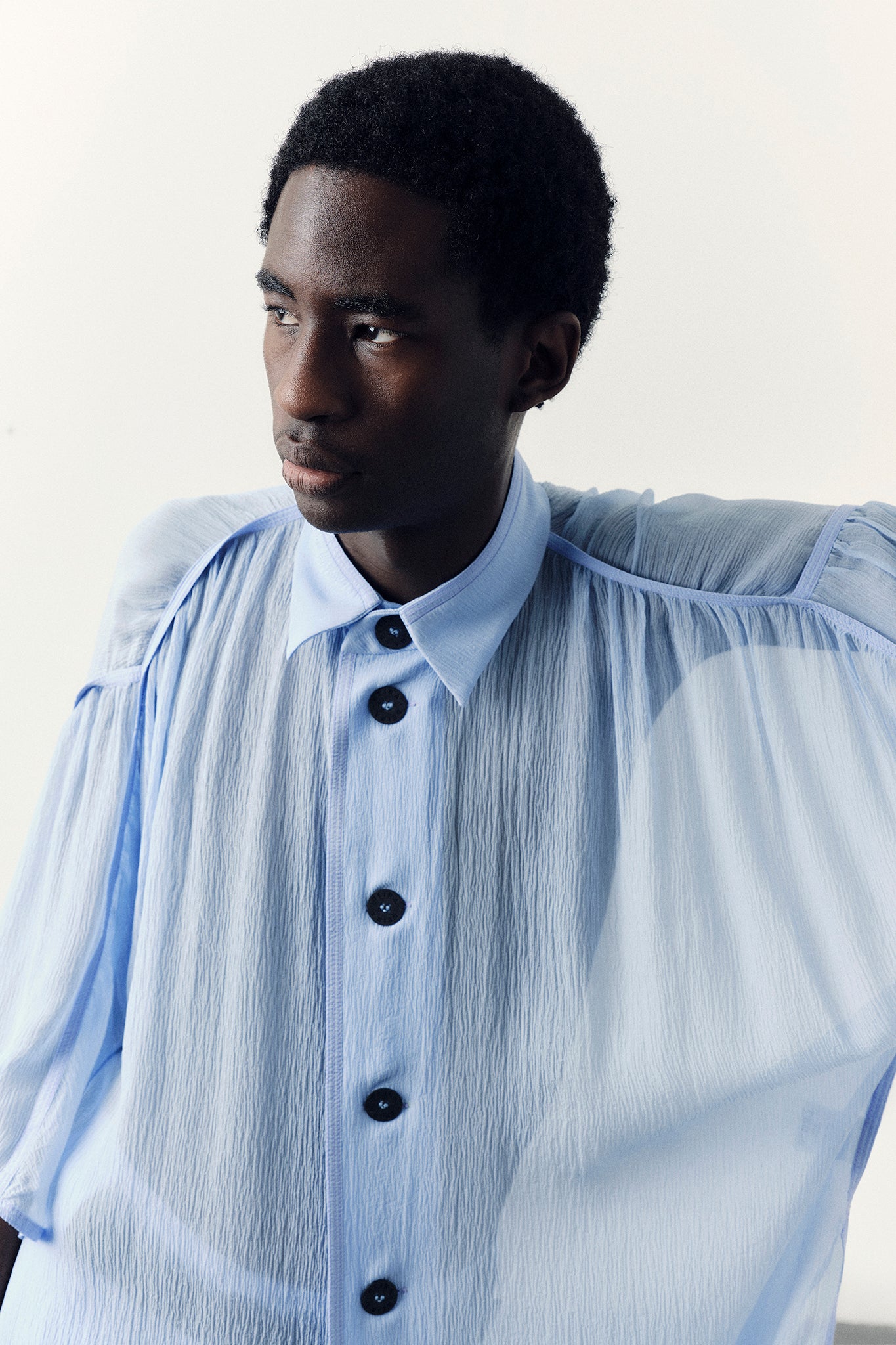 Silk Oversize-Fit Gathered Shirt - Blue