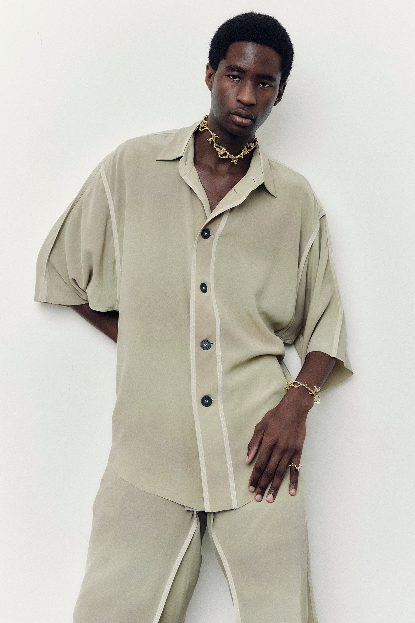 Silk Bermuda Shorts - Hand-dyed Green