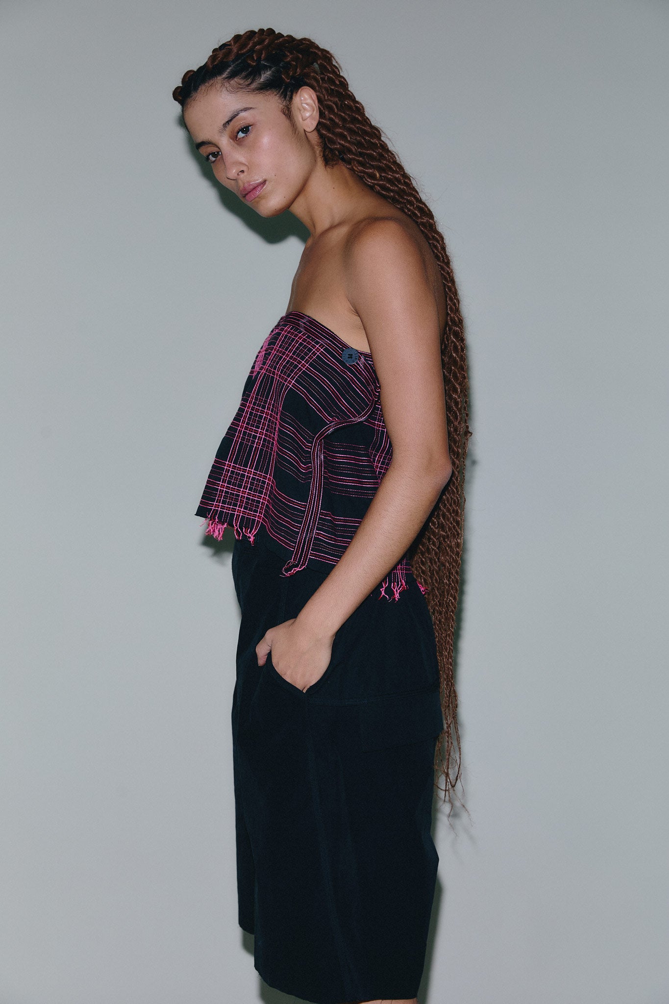 Cotton Topstitched Bandeau Top - Pink