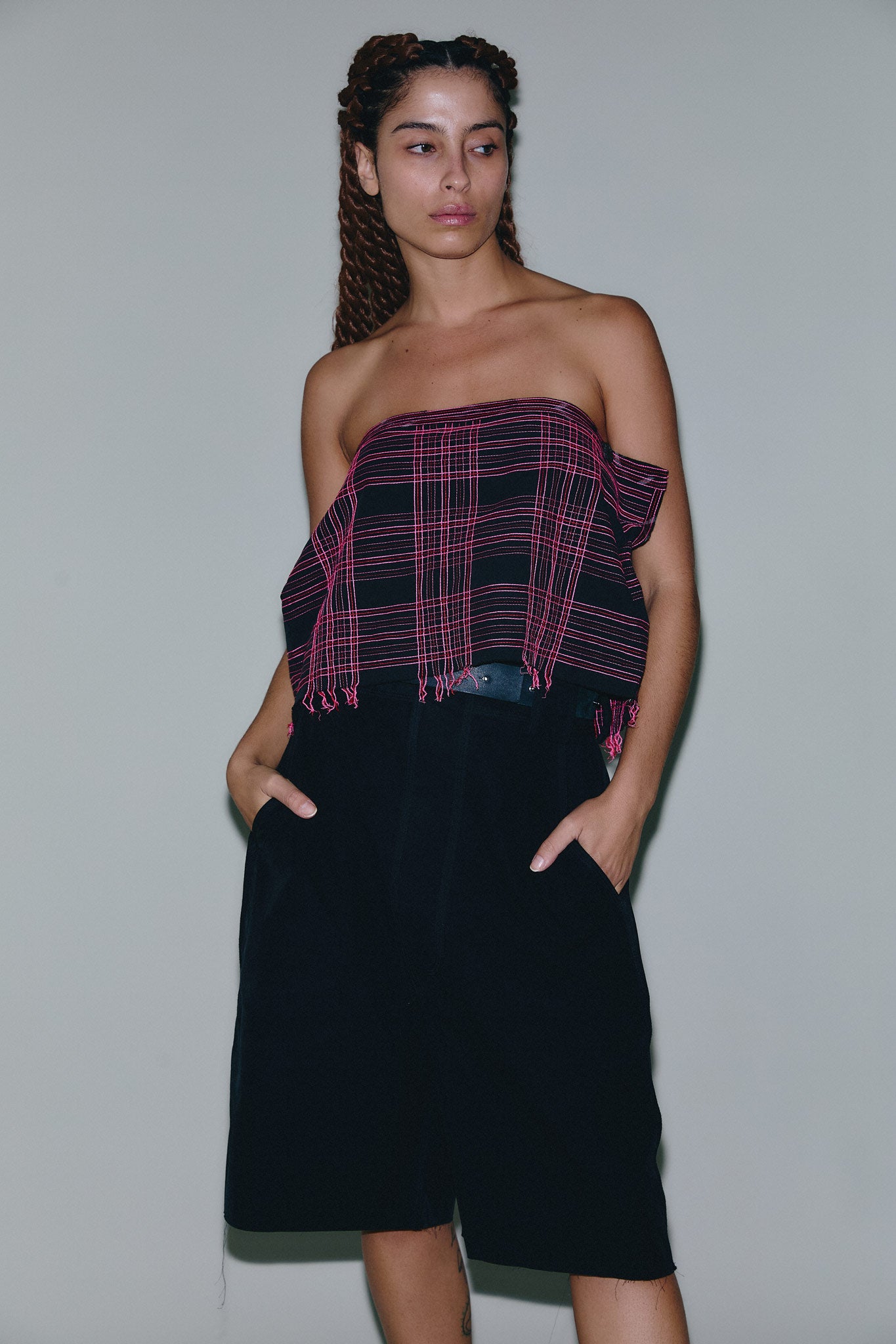 Cotton Topstitched Bandeau Top - Pink