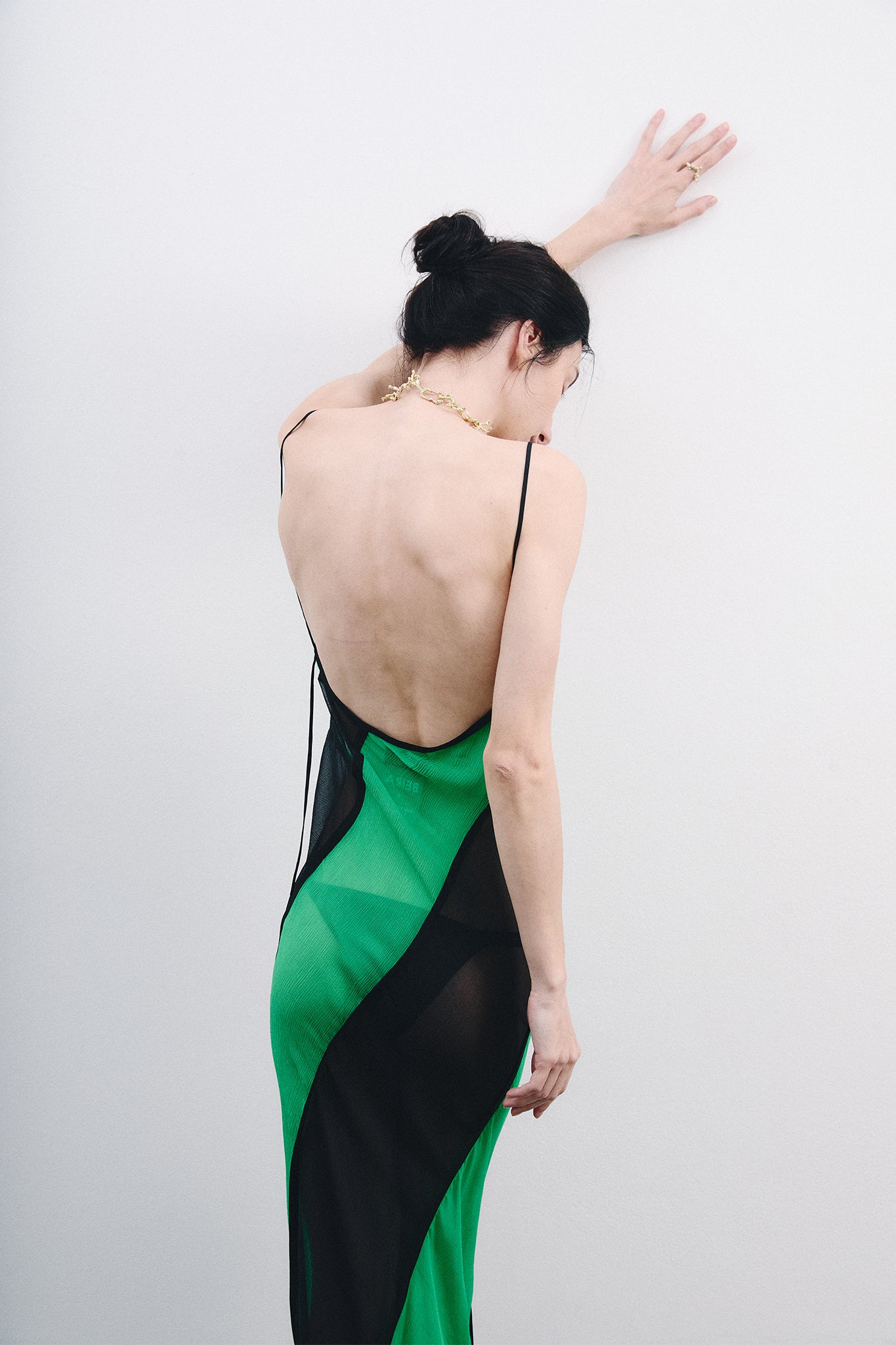 Silk Chiffon Spiral Dress - Black&Green