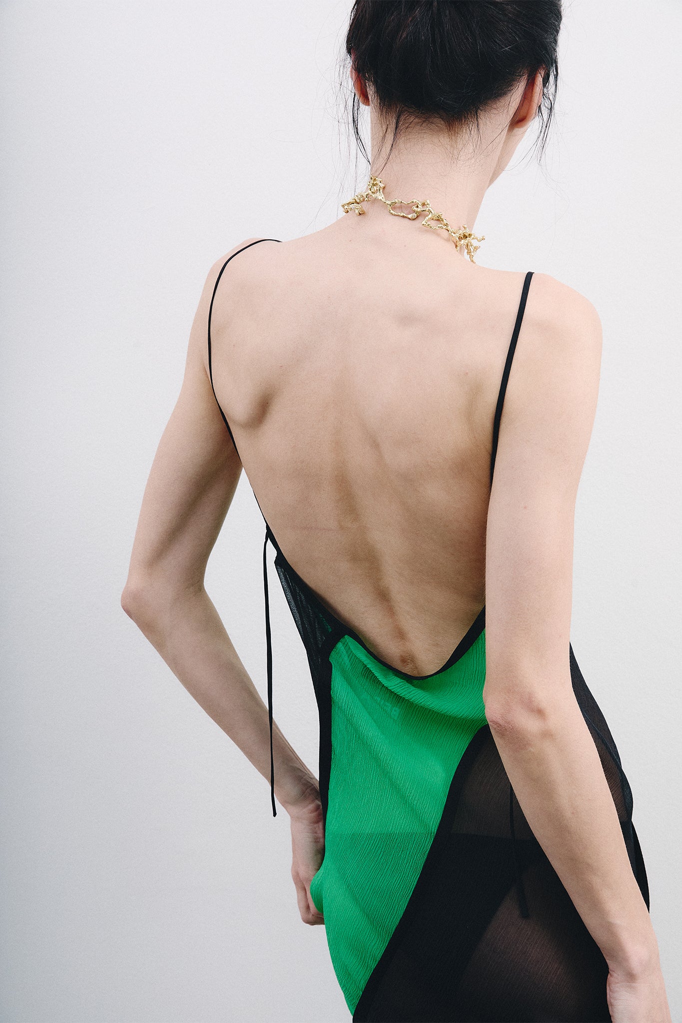 Silk Chiffon Spiral Dress - Black&Green