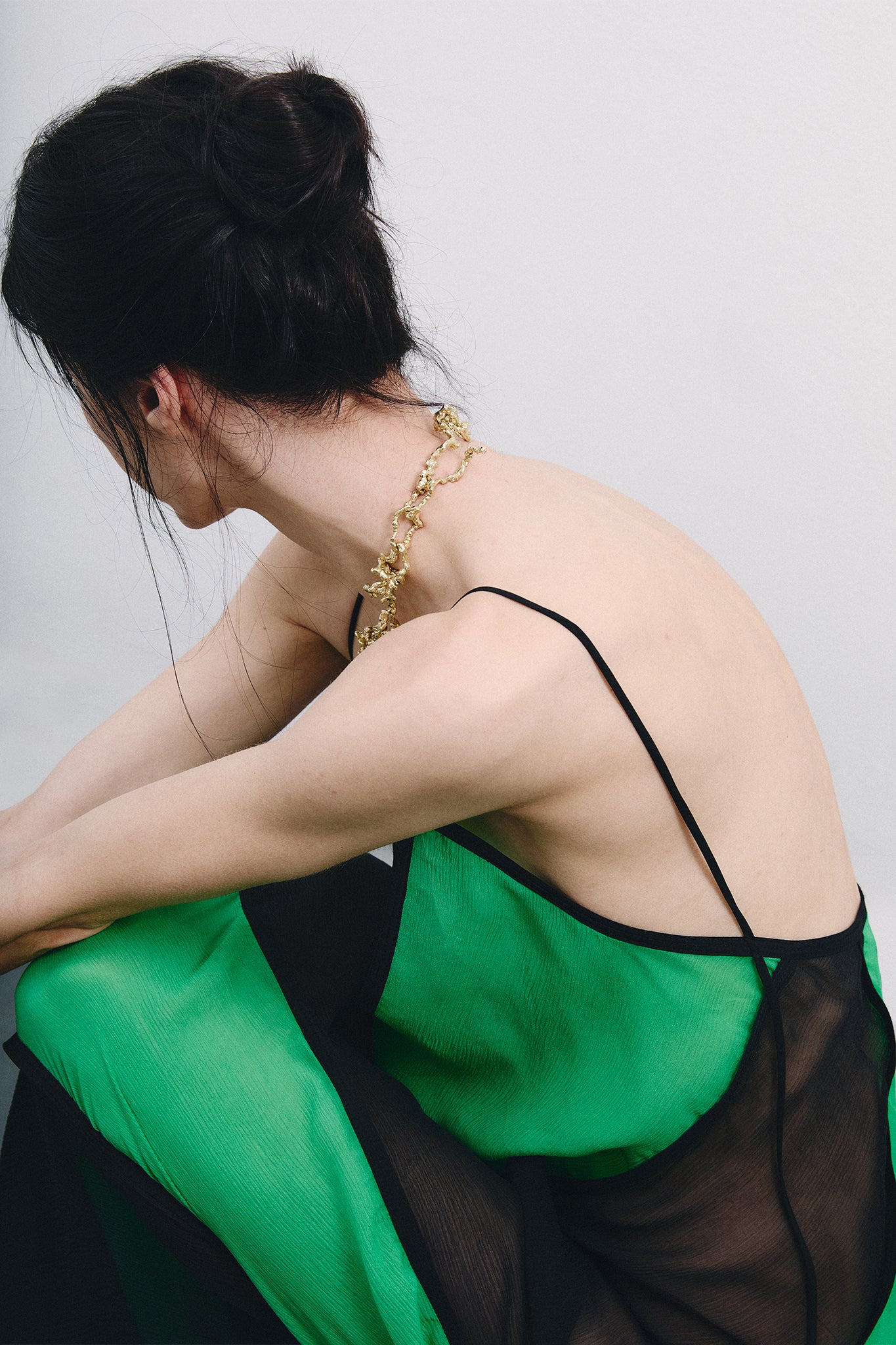 Silk Chiffon Spiral Dress - Black&Green