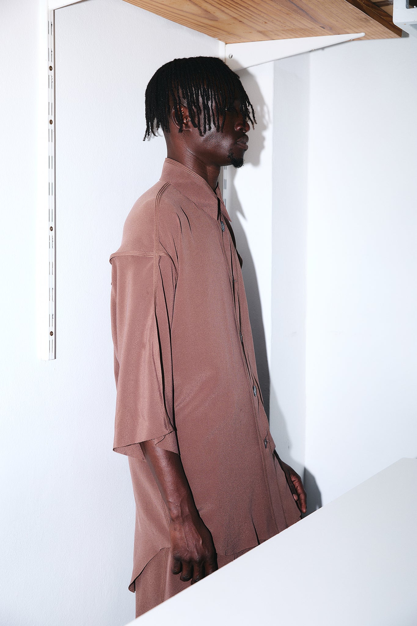 Silk Oversize-Fit Shirt - Chocolate