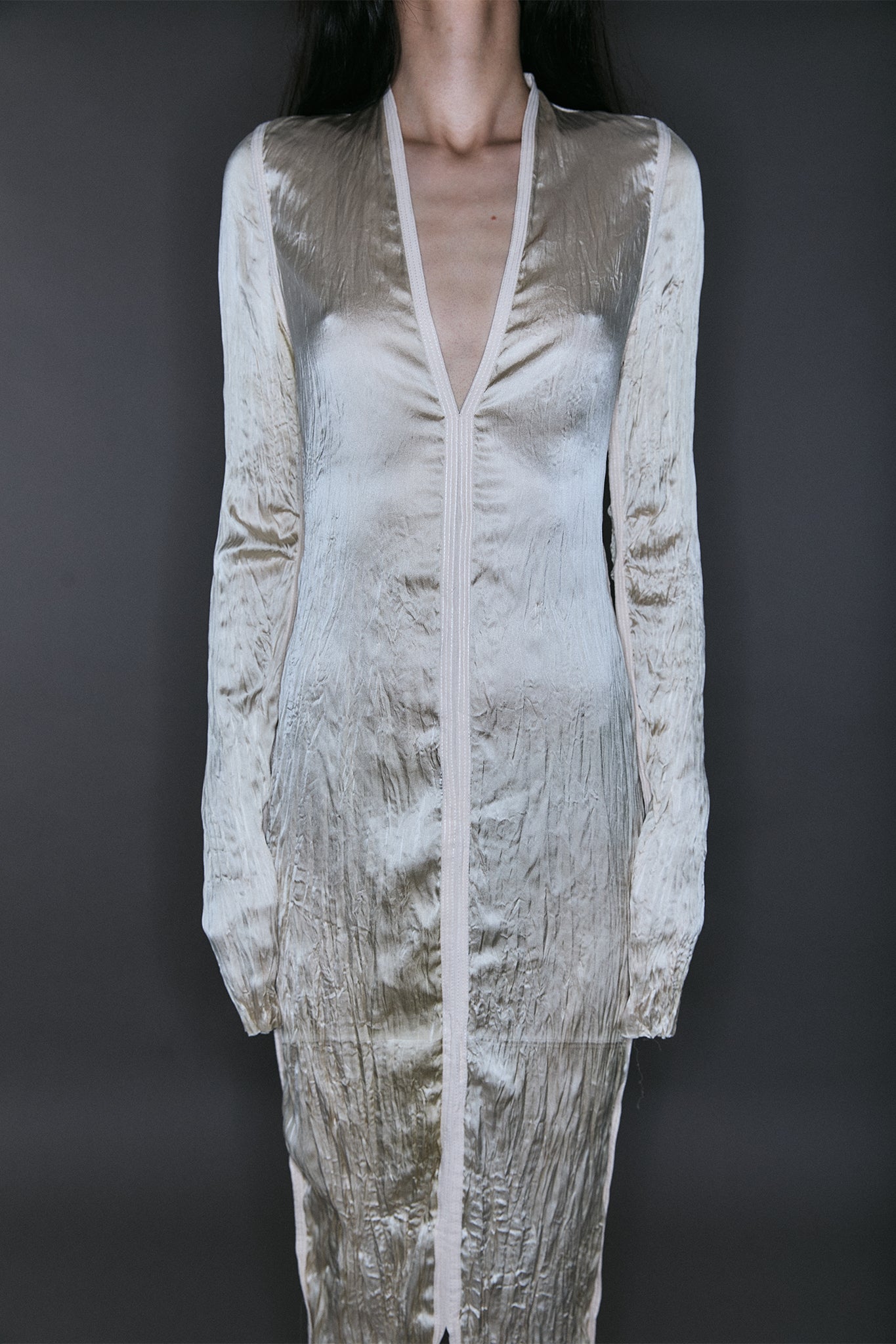 V-Neck Pleated Silk Maxi Dress - Off-White