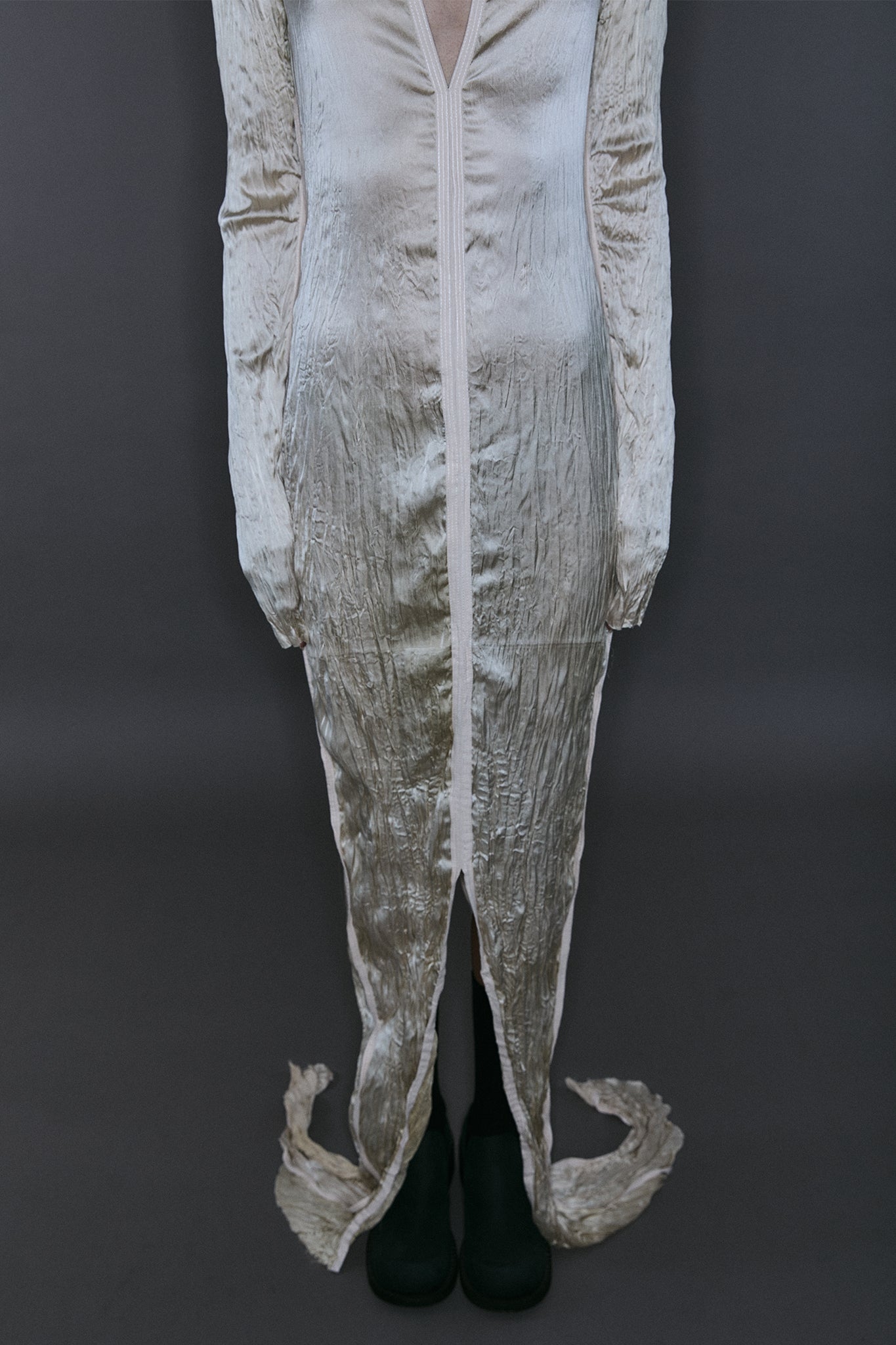 V-Neck Pleated Silk Maxi Dress - Off-White
