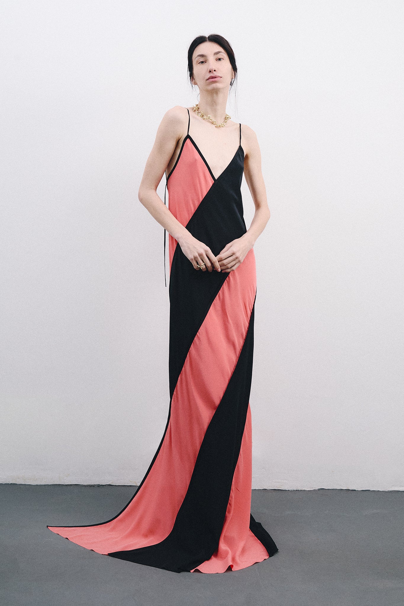 Silk Spiral Dress - Black&Pink