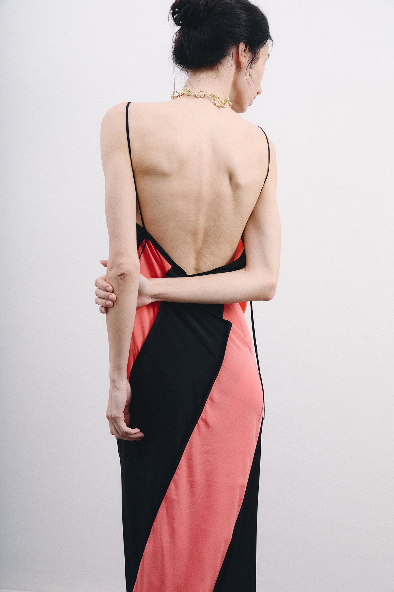 Silk Spiral Dress - Black&Pink