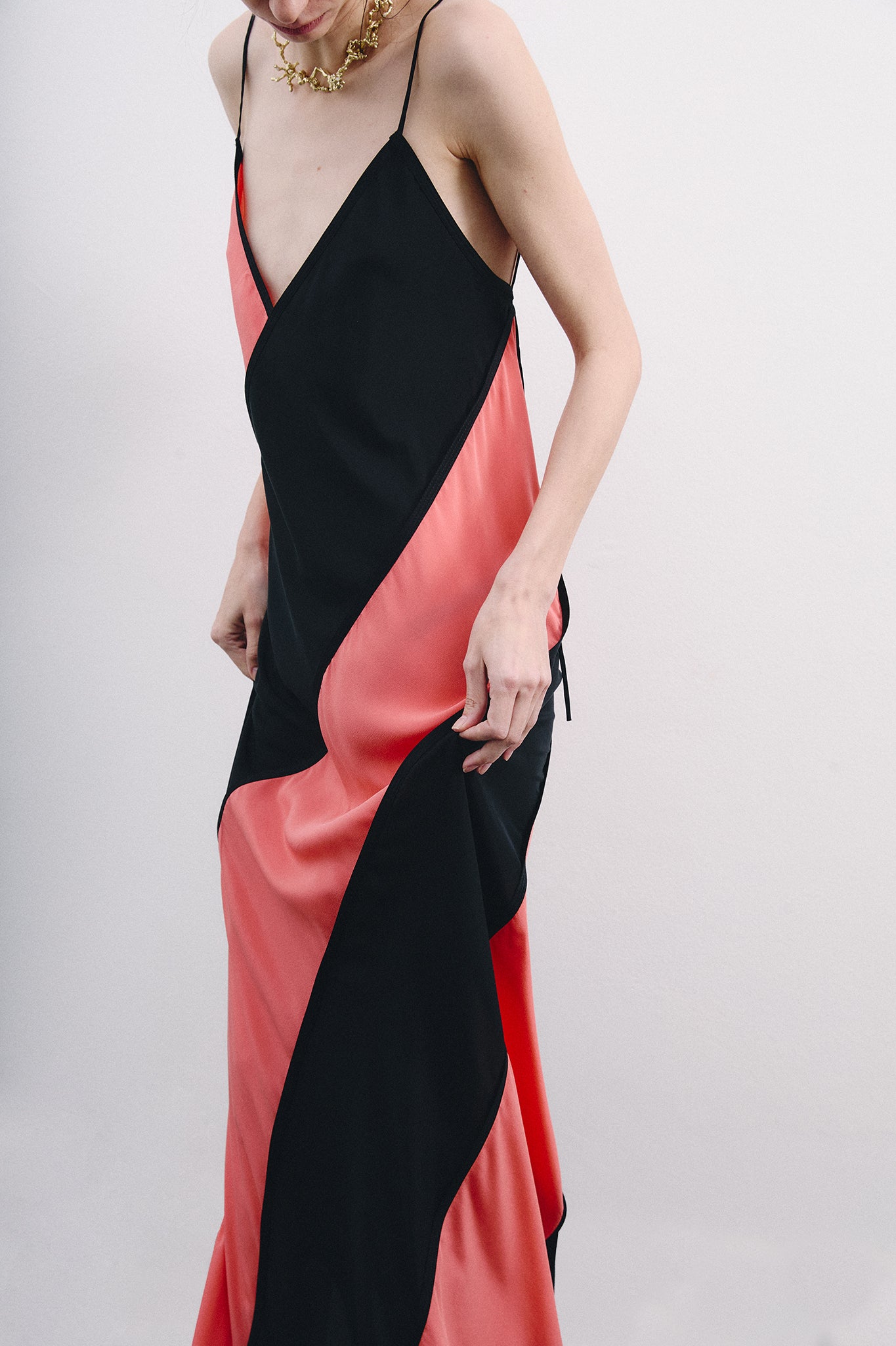 Silk Spiral Dress - Black&Pink