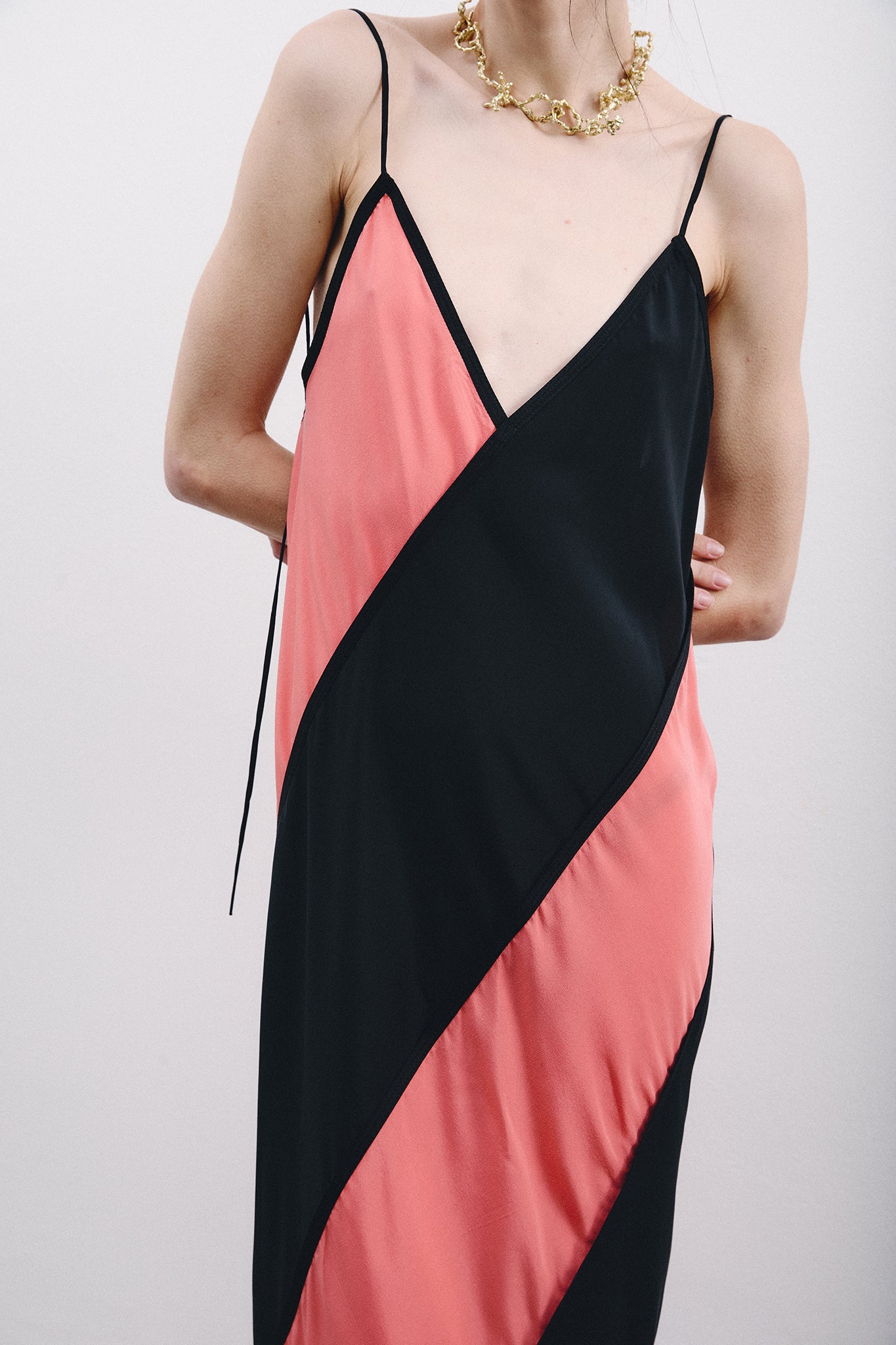 Silk Spiral Dress - Black&Pink