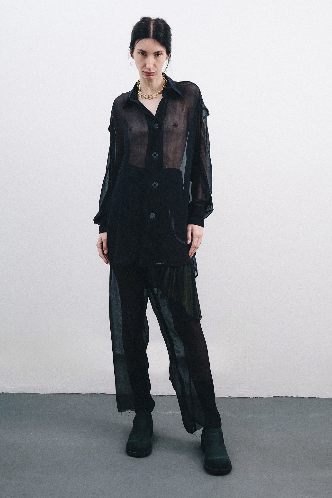 Chiffon Silk Pirate Pants Colorful Detail - Black