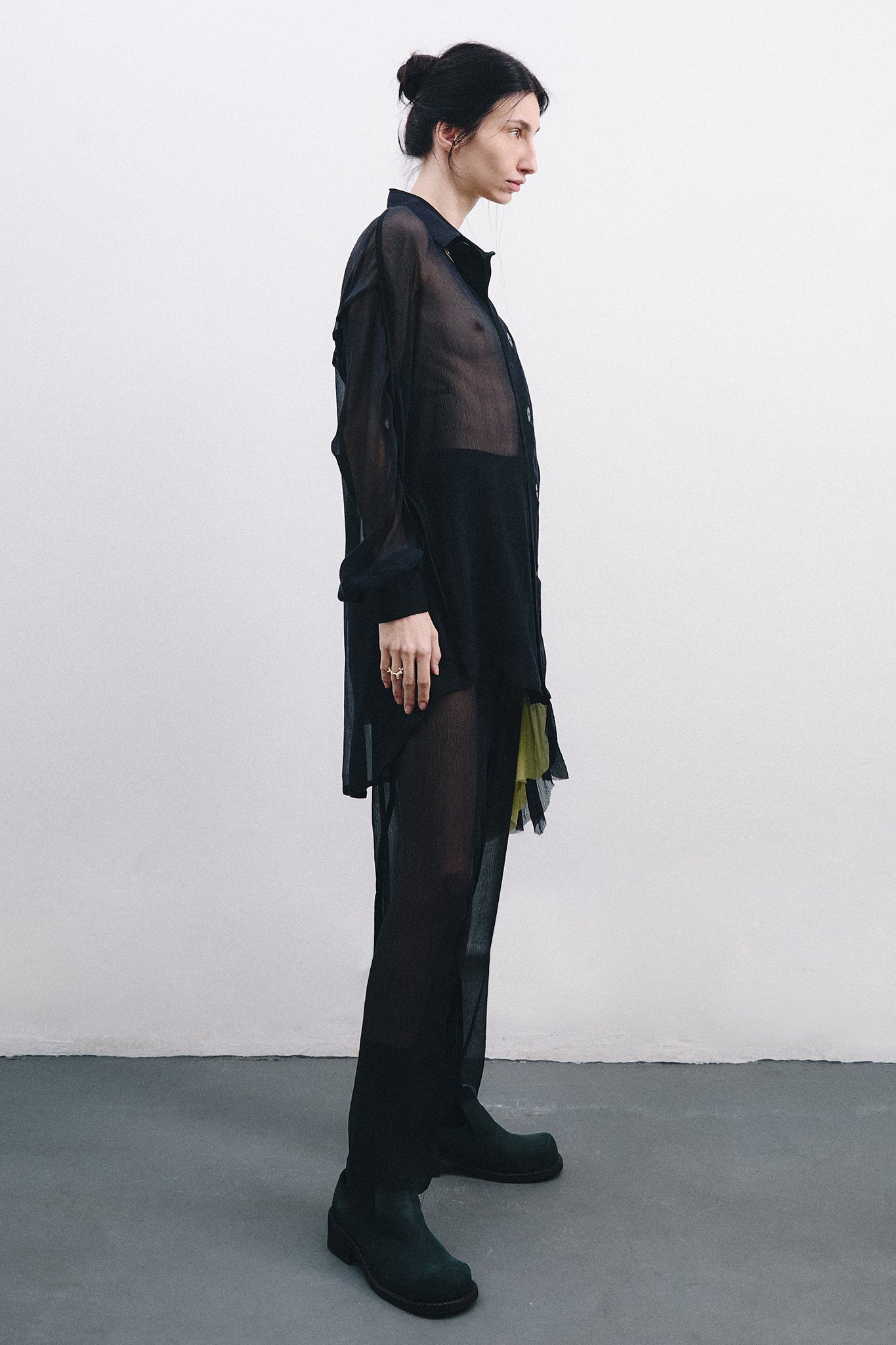 Chiffon Silk Pirate Shirt Colorful Detail - Black