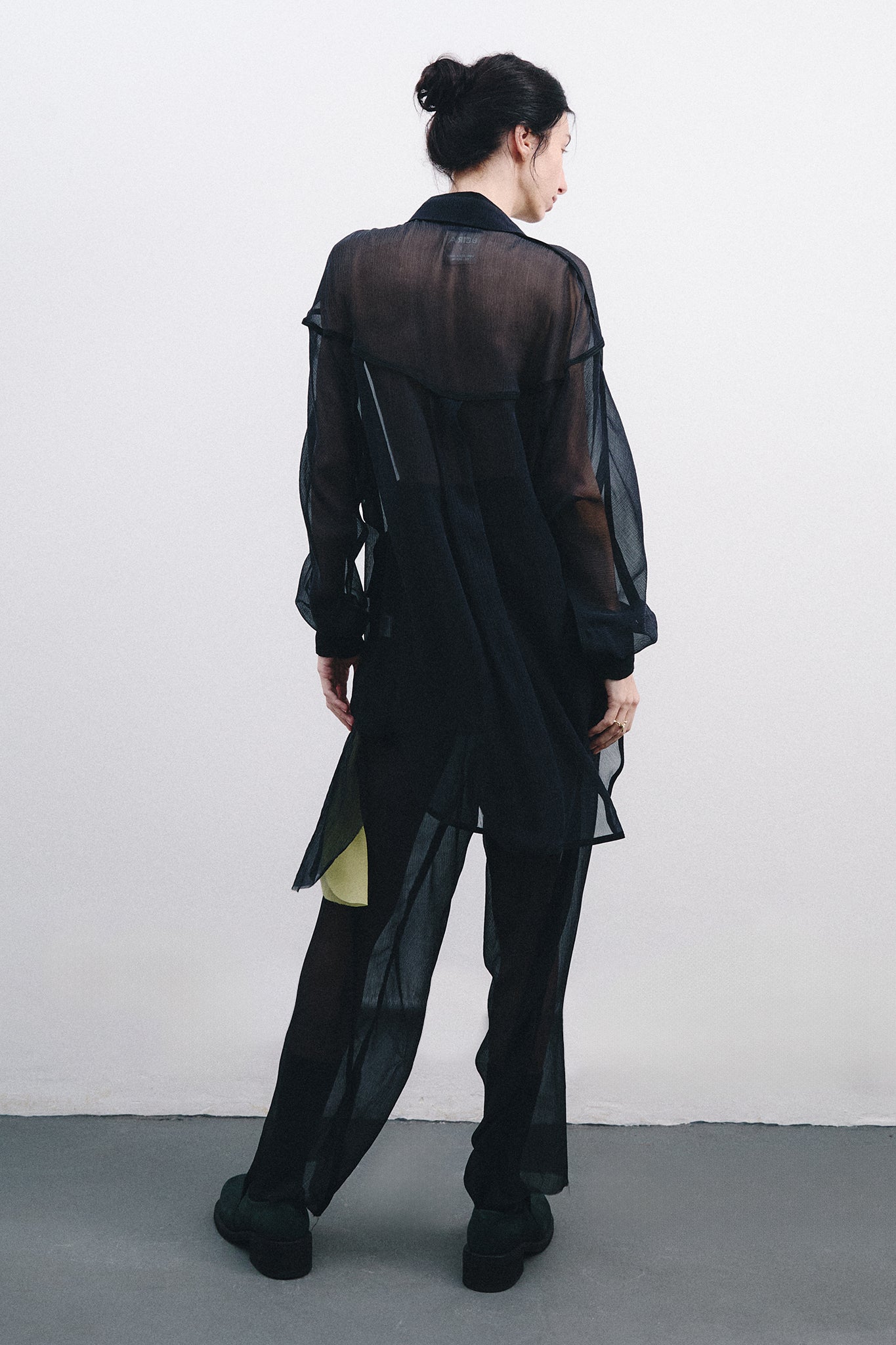 Chiffon Silk Pirate Shirt Colorful Detail - Black