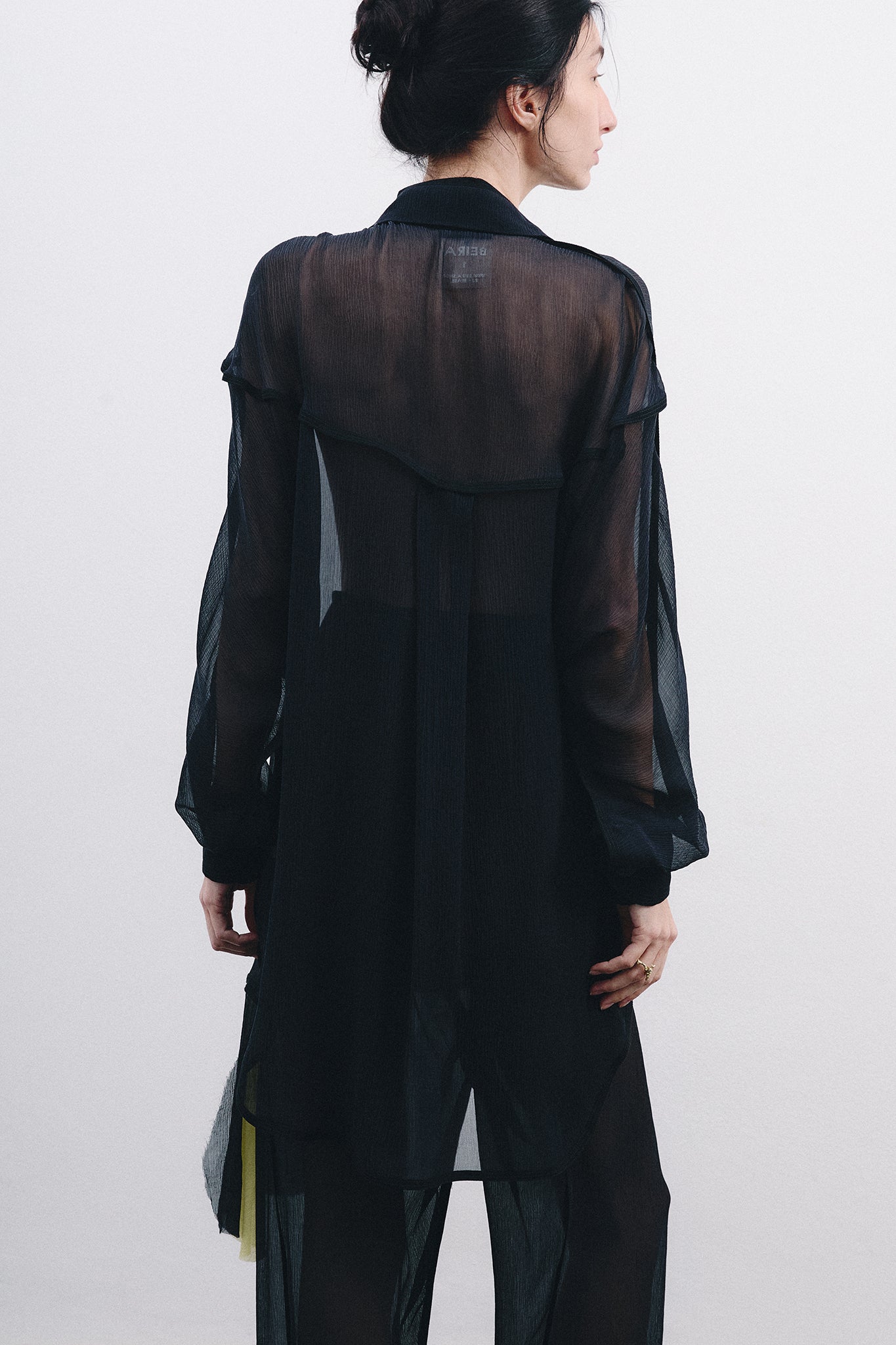 Chiffon Silk Pirate Shirt Colorful Detail - Black