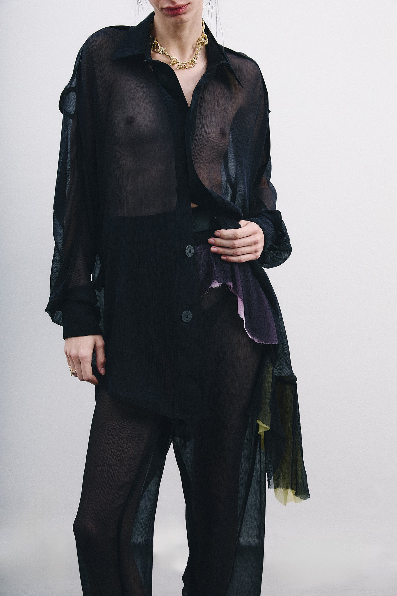 Chiffon Silk Pirate Pants Colorful Detail - Black