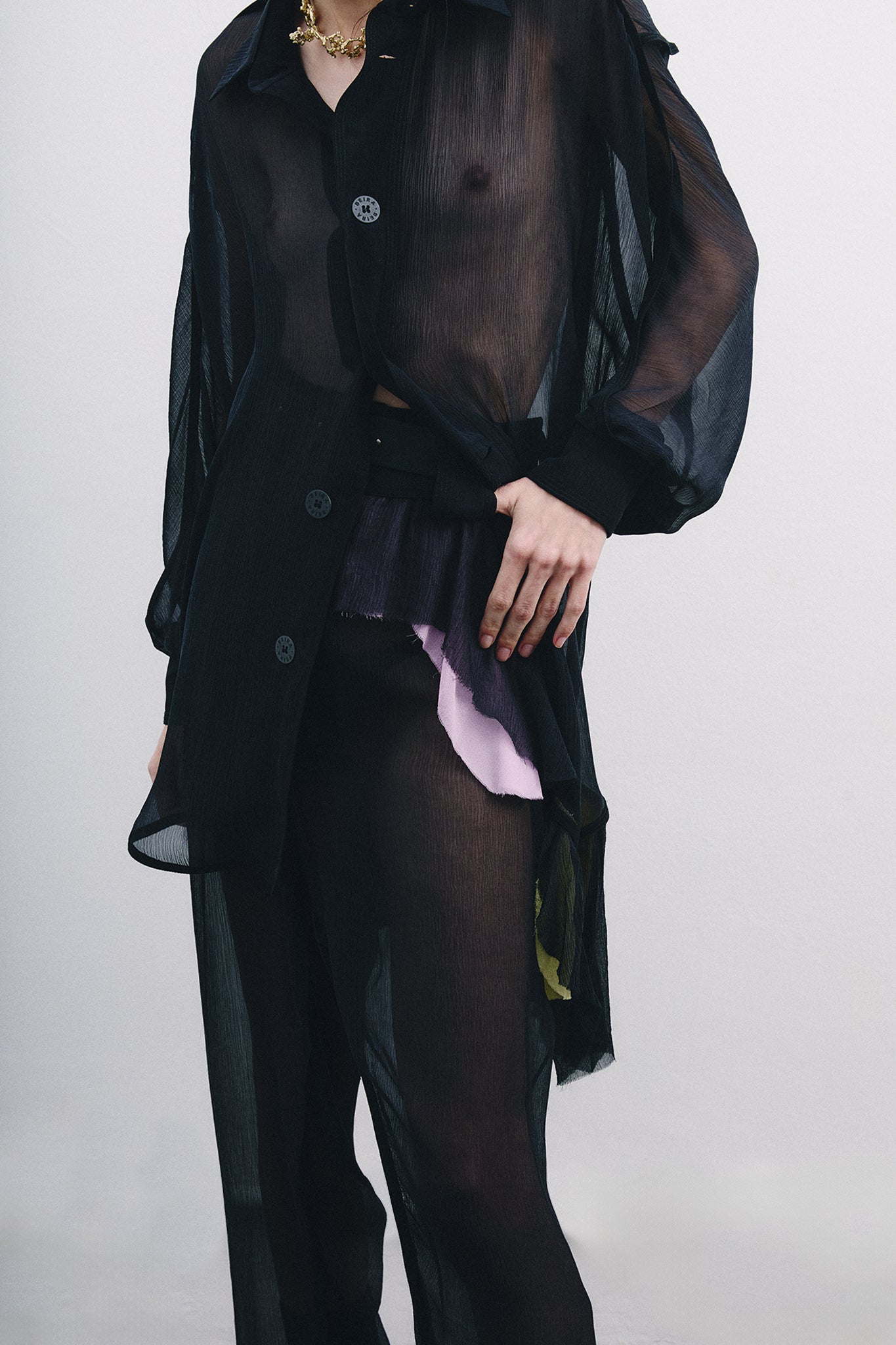 Chiffon Silk Pirate Pants Colorful Detail - Black