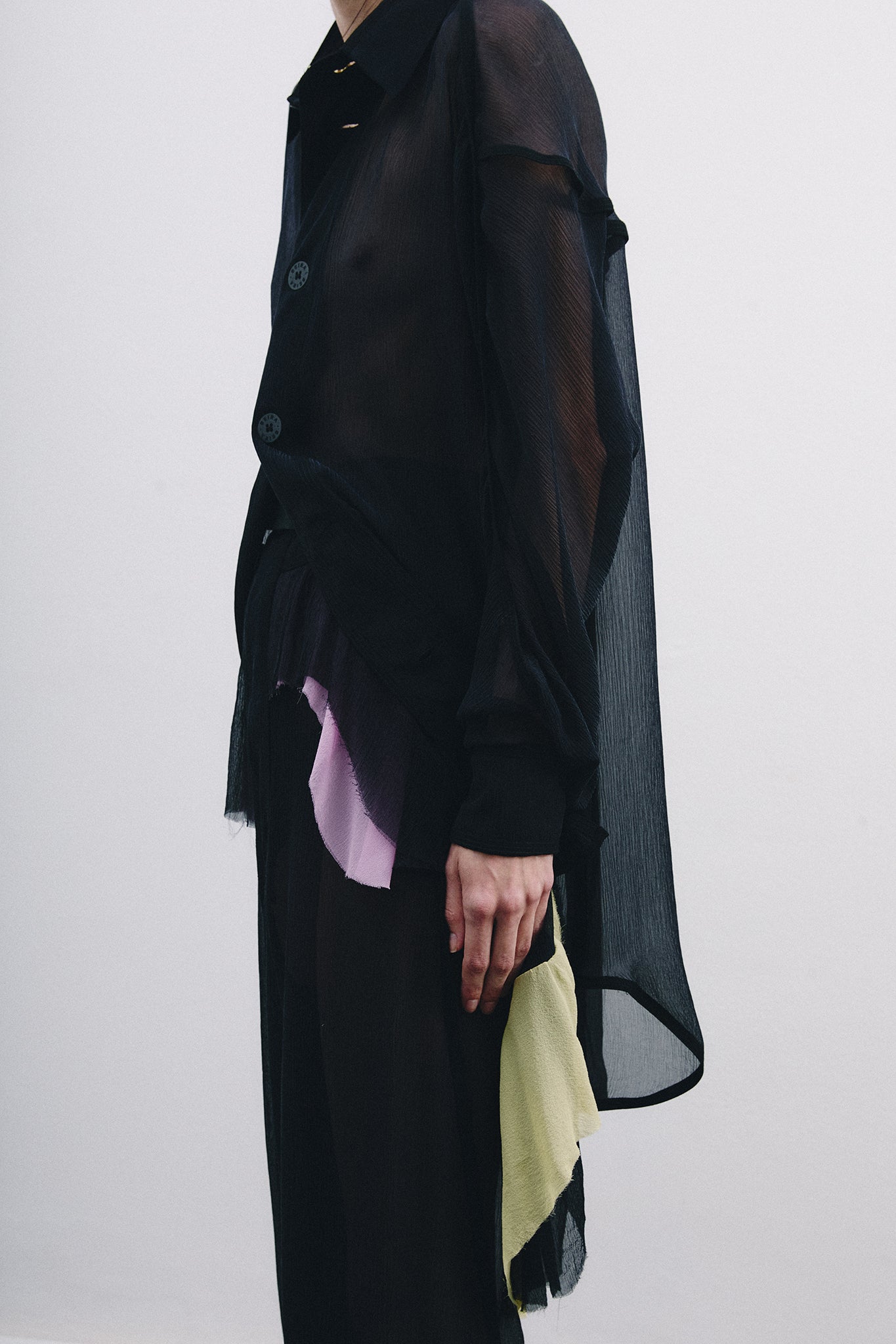 Chiffon Silk Pirate Shirt Colorful Detail - Black