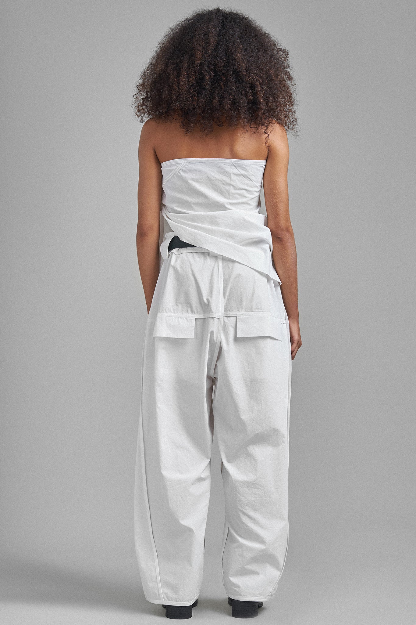 Cotton Side Buckle Trousers - White