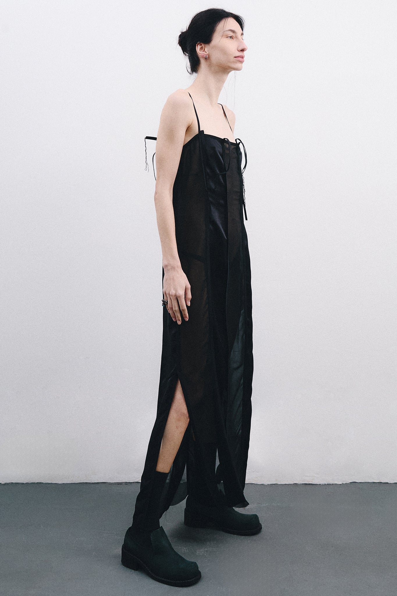 Silk Dress with Vertical Cutouts – Black