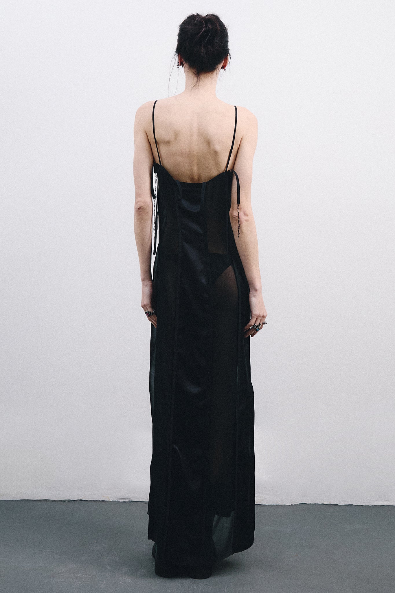 Silk Dress with Vertical Cutouts – Black