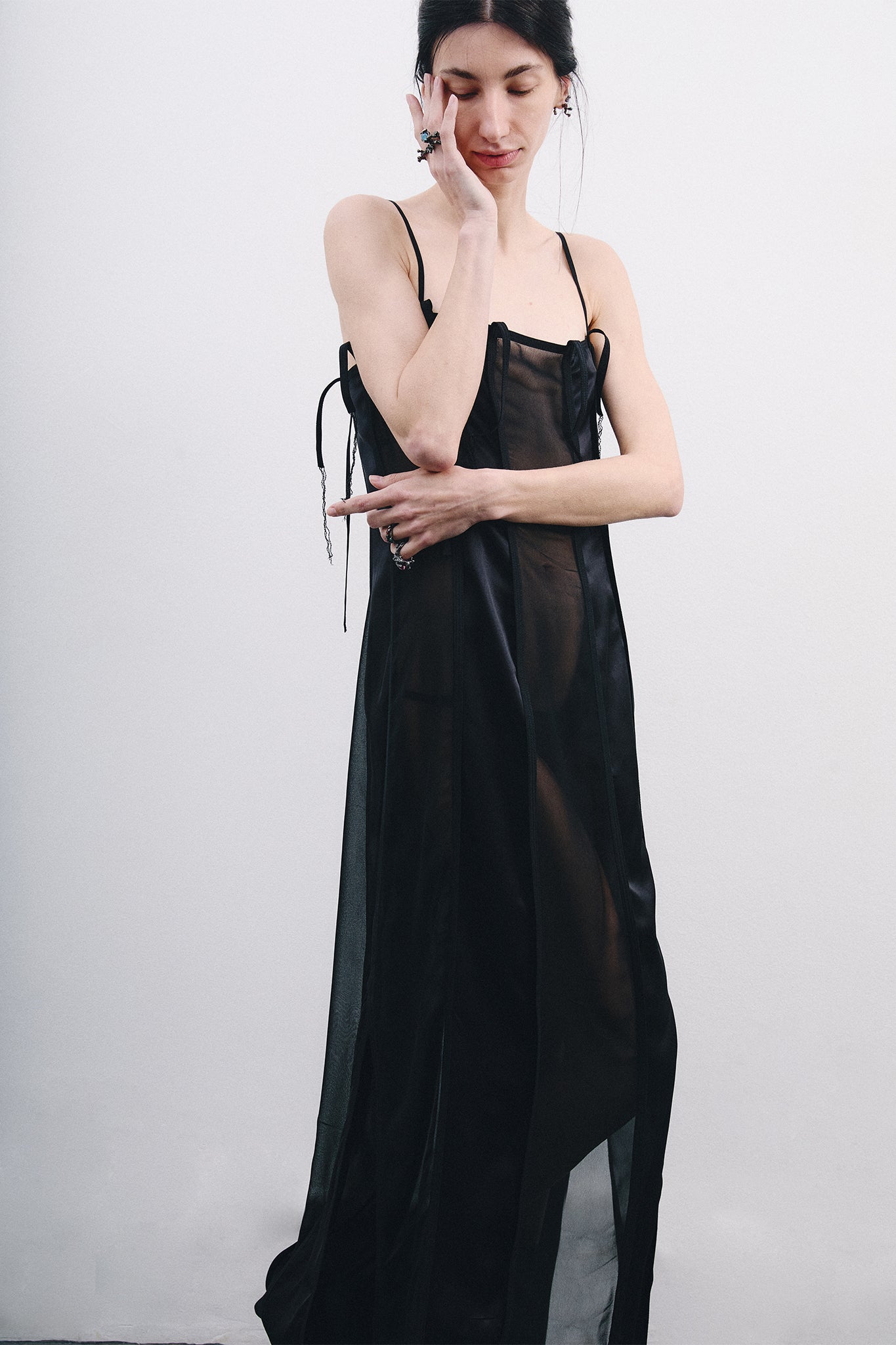 Silk Dress with Vertical Cutouts – Black