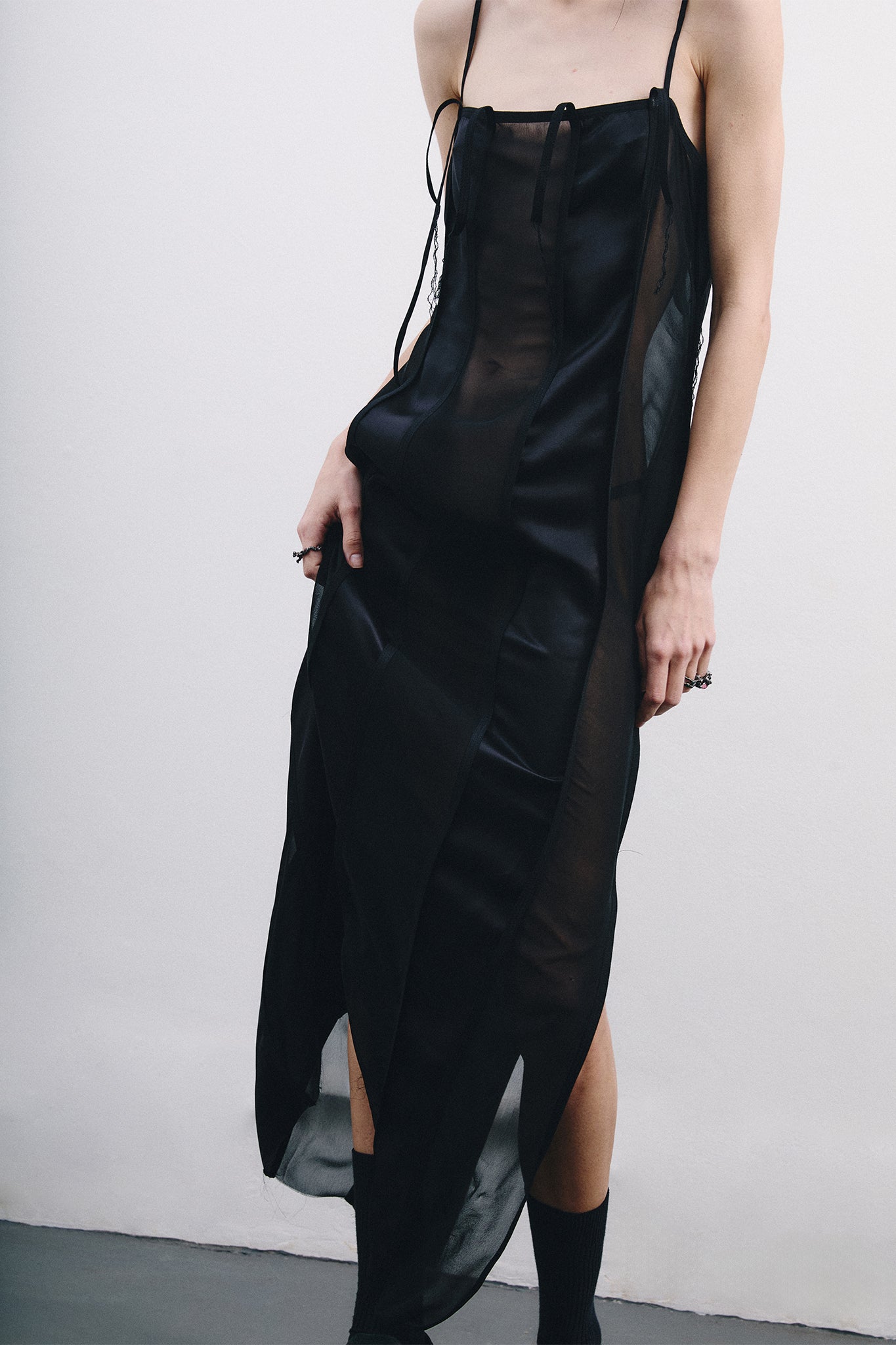 Silk Dress with Vertical Cutouts – Black