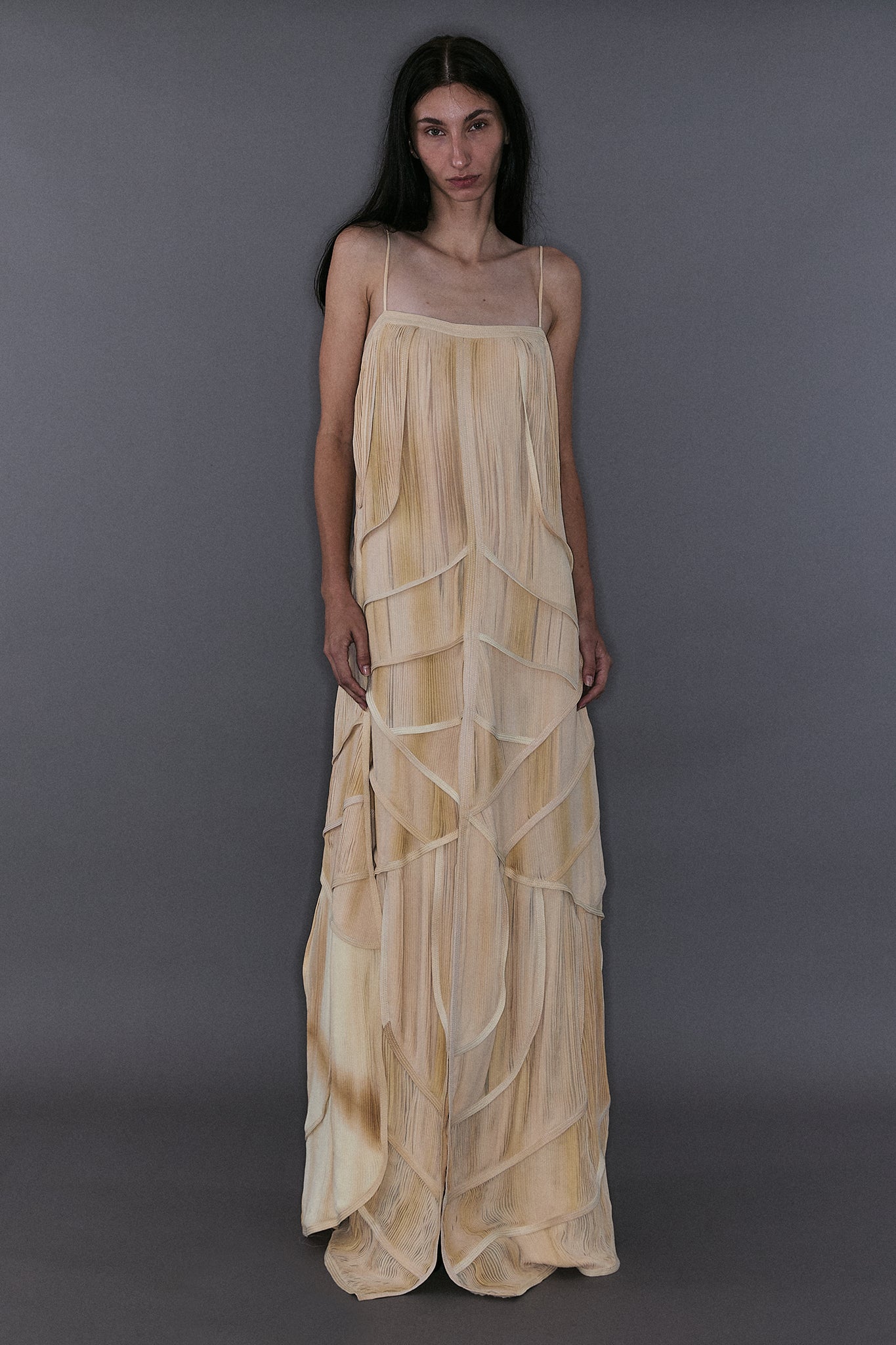 Pleated Silk Four Train Layered Dress - Off-White