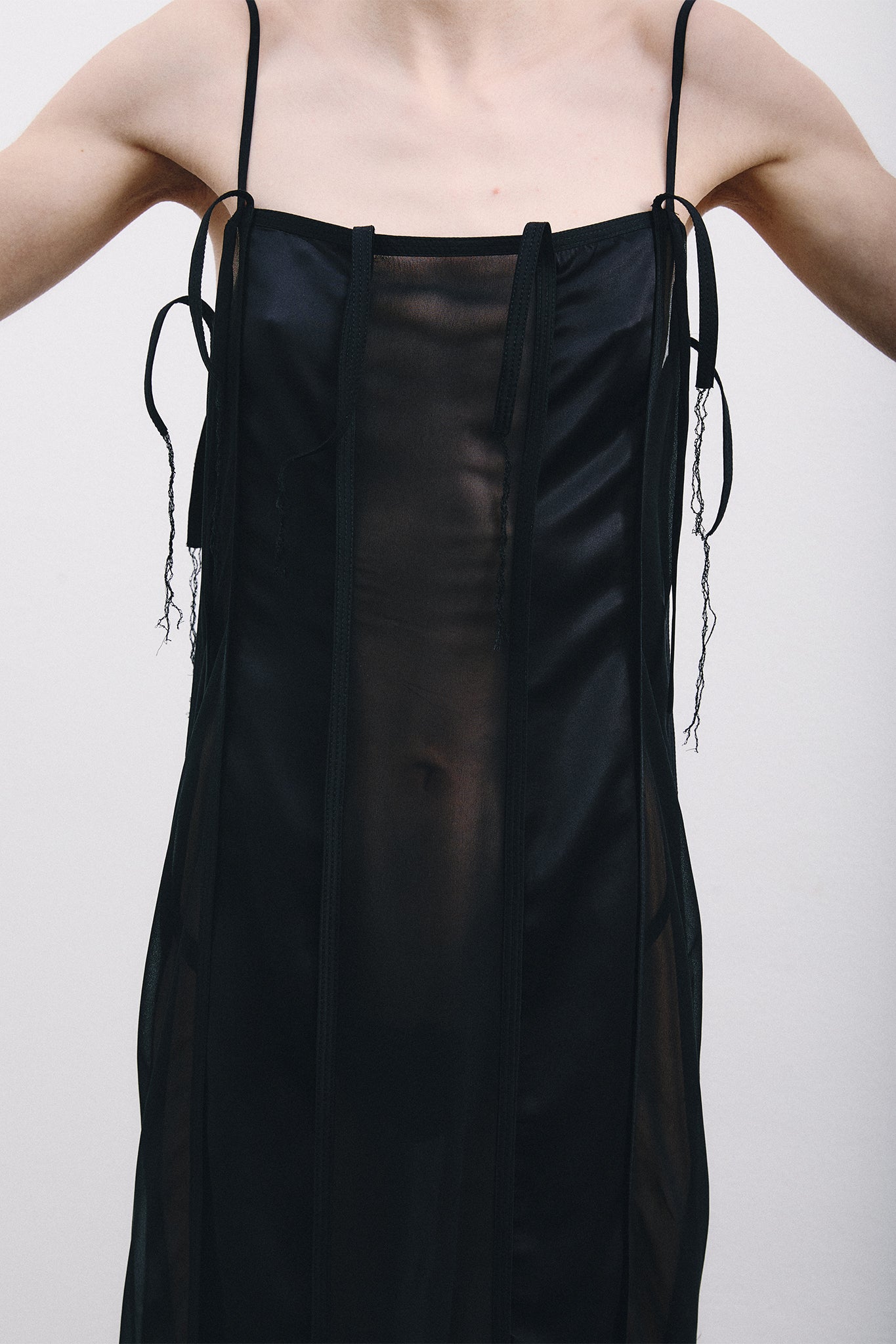 Silk Dress with Vertical Cutouts – Black