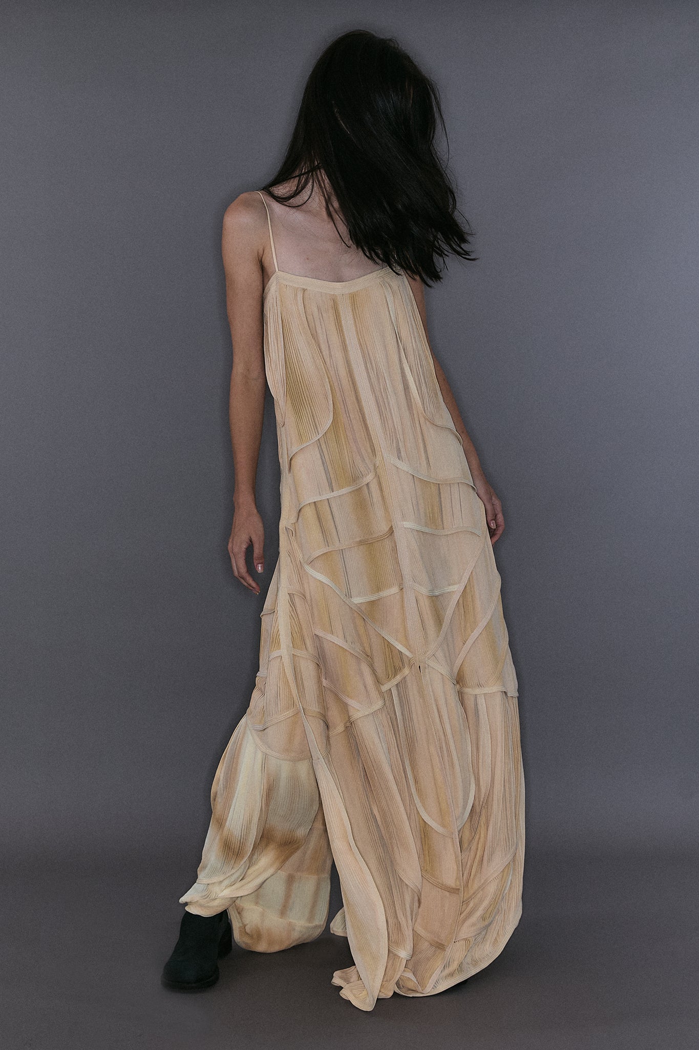 Pleated Silk Four Train Layered Dress - Off-White