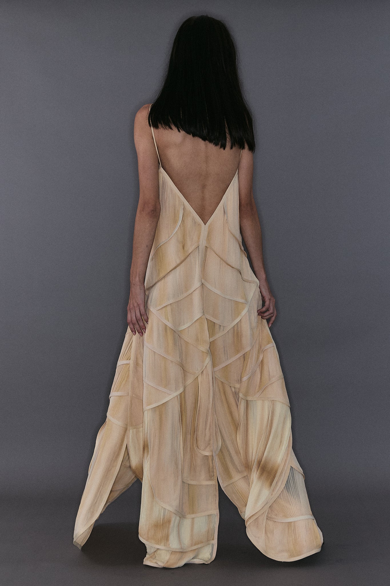 Pleated Silk Four Train Layered Dress - Off-White