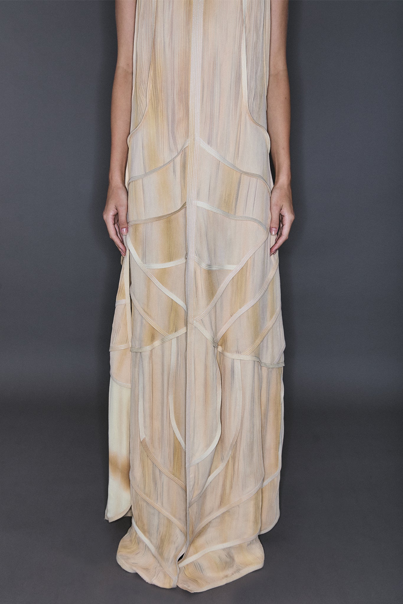 Pleated Silk Four Train Layered Dress - Off-White