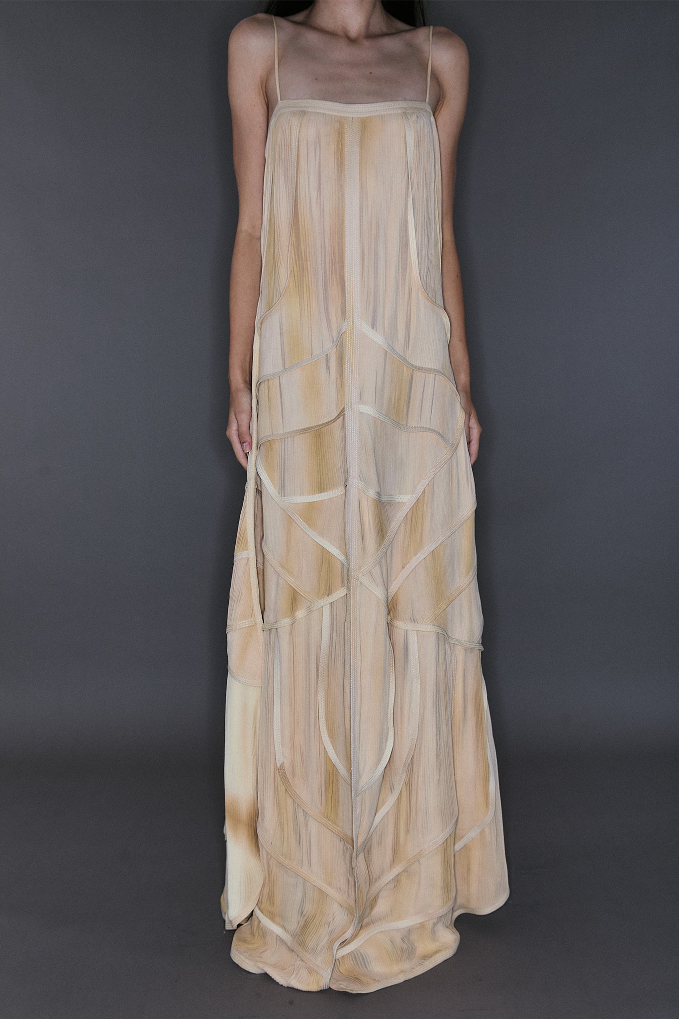 Pleated Silk Four Train Layered Dress - Off-White