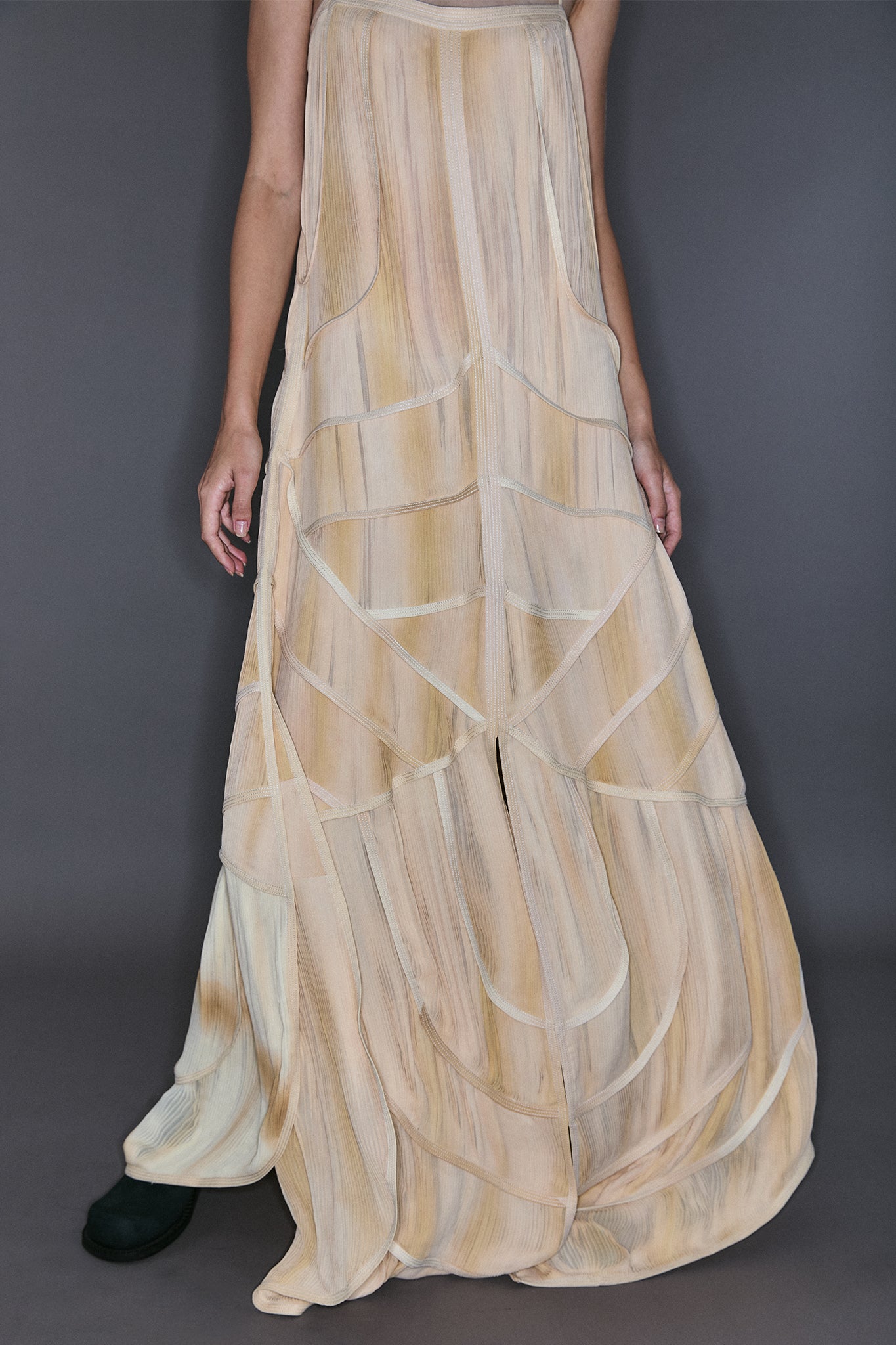 Pleated Silk Four Train Layered Dress - Off-White