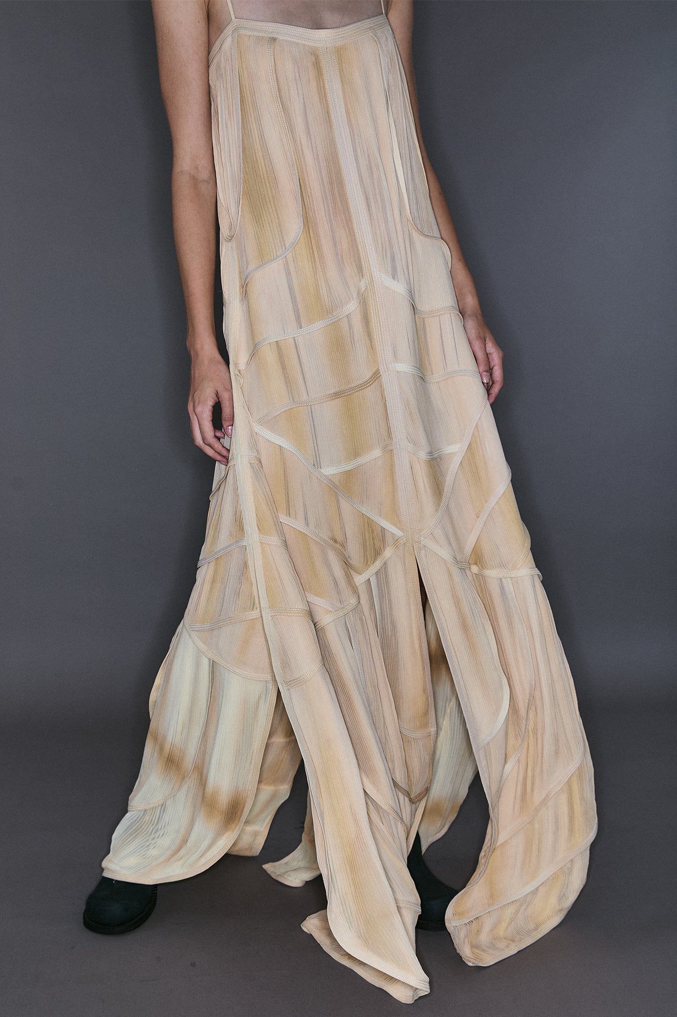 Pleated Silk Four Train Layered Dress - Off-White