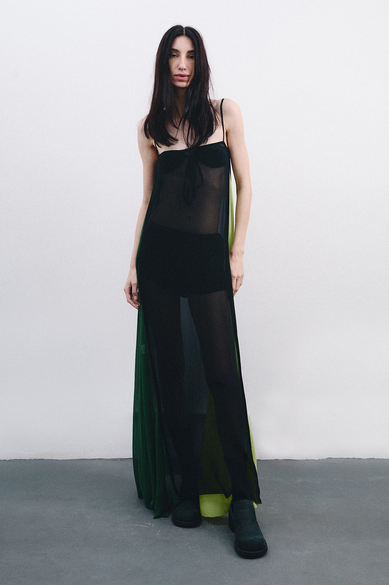 Silk Dress with Side Cutouts - Black&Green Duo