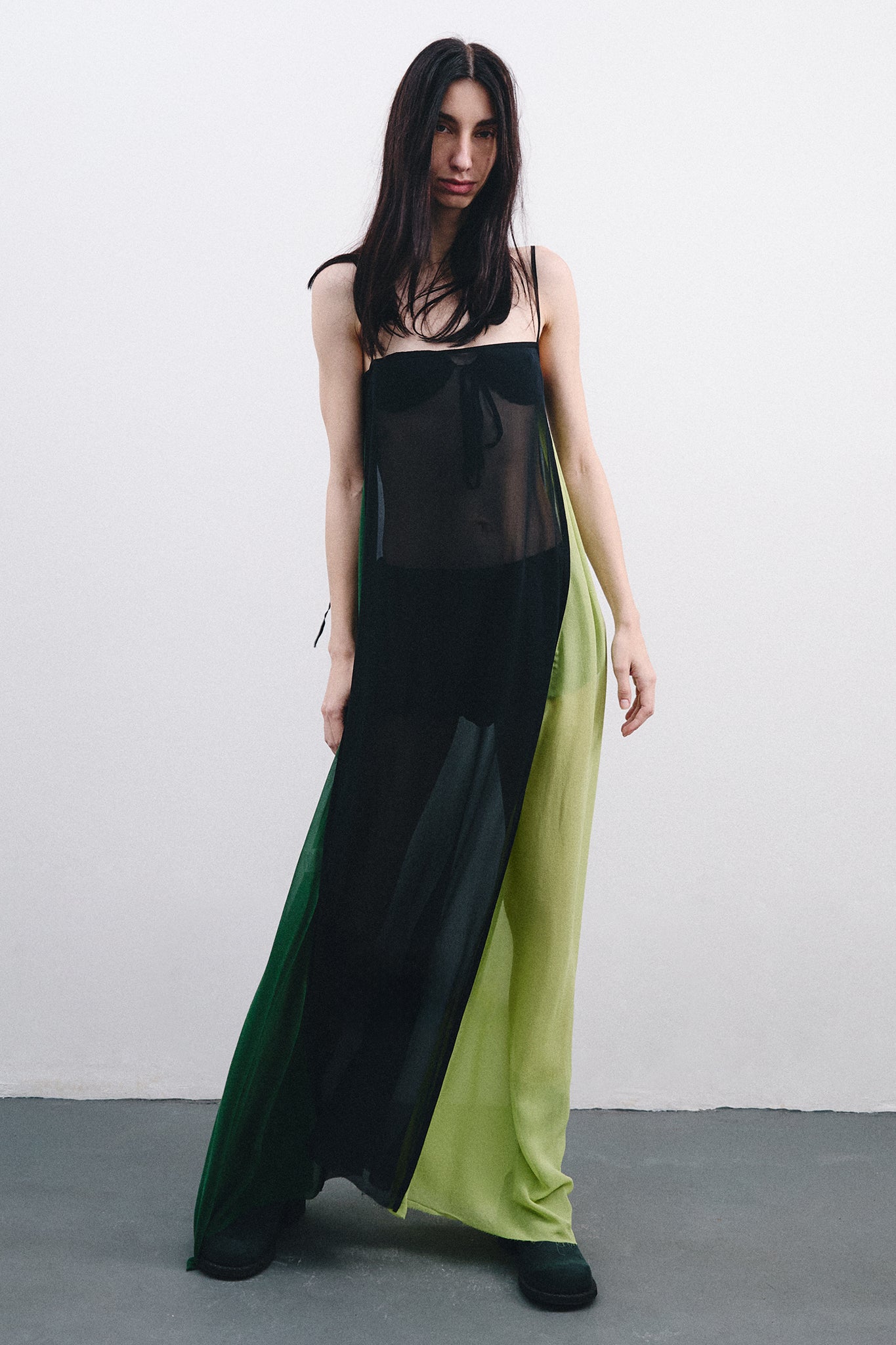 Silk Dress with Side Cutouts - Black&Green Duo
