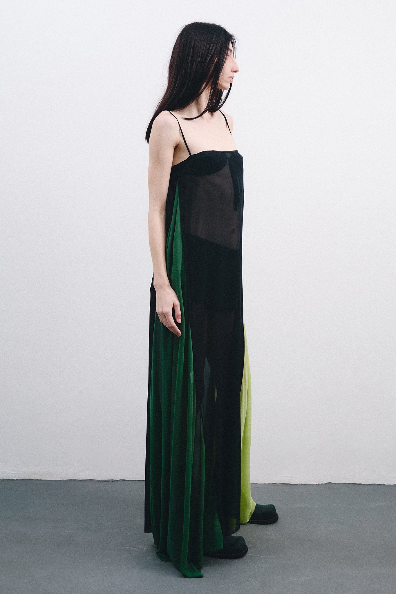 Silk Dress with Side Cutouts - Black&Green Duo