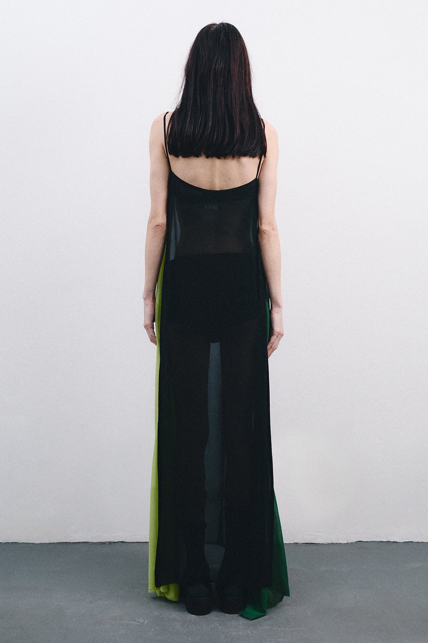 Silk Dress with Side Cutouts - Black&Green Duo