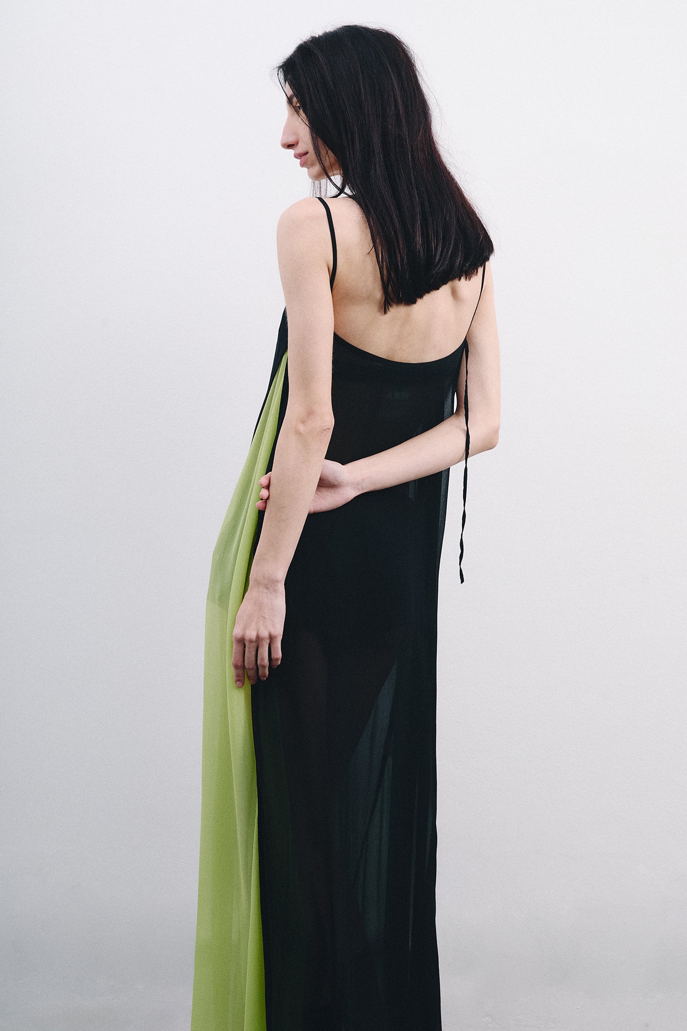 Silk Dress with Side Cutouts - Black&Green Duo