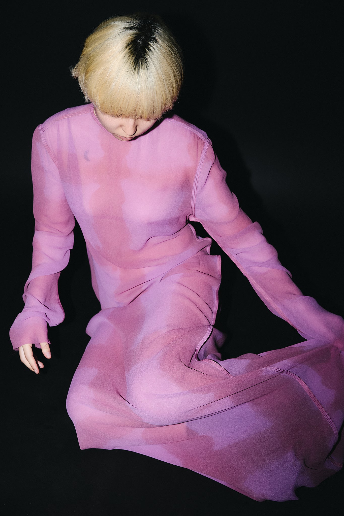 Translucent Long Sleeve Silk Dress - Lilac