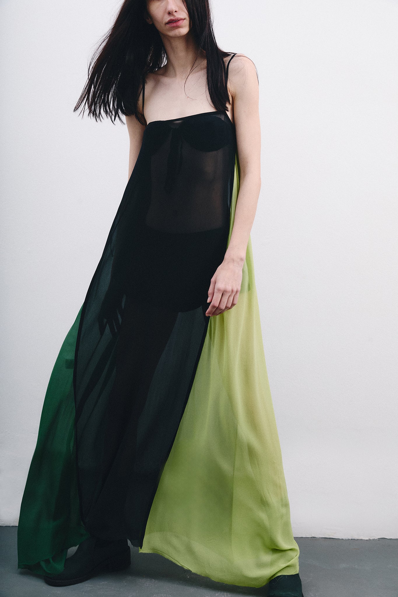 Silk Dress with Side Cutouts - Black&Green Duo